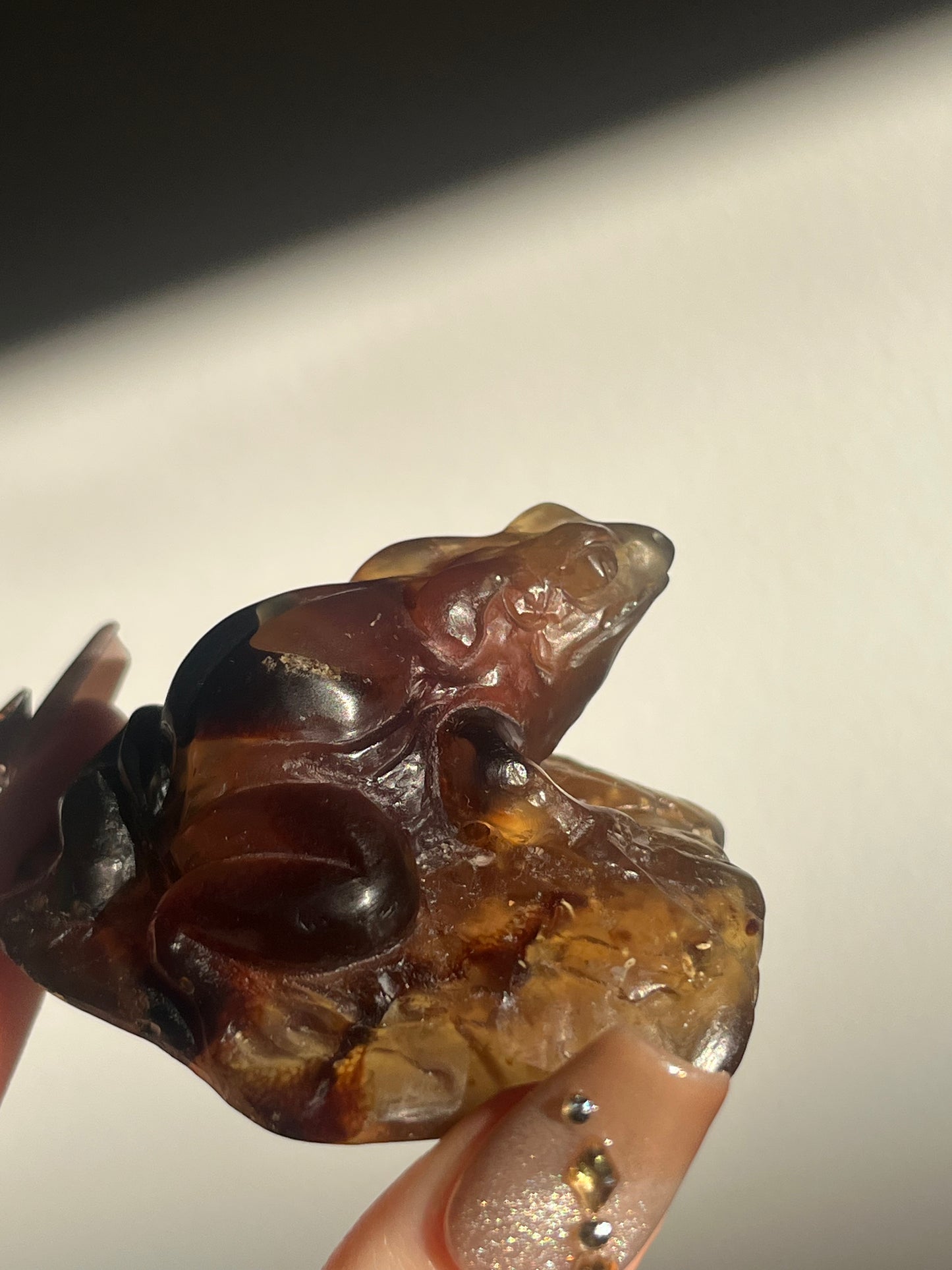 "Katak" Sumatran Amber Frog on Monstera Leaves Carving