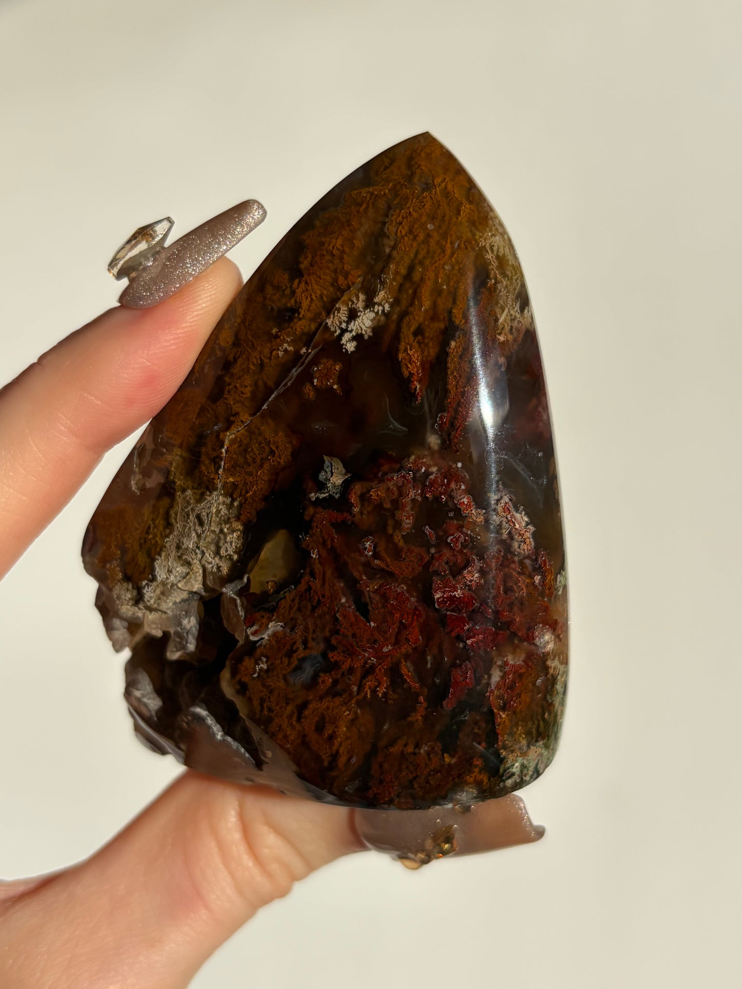 “Moss-borne” Tembaga Moss in Chalcedony Polished Freeform E