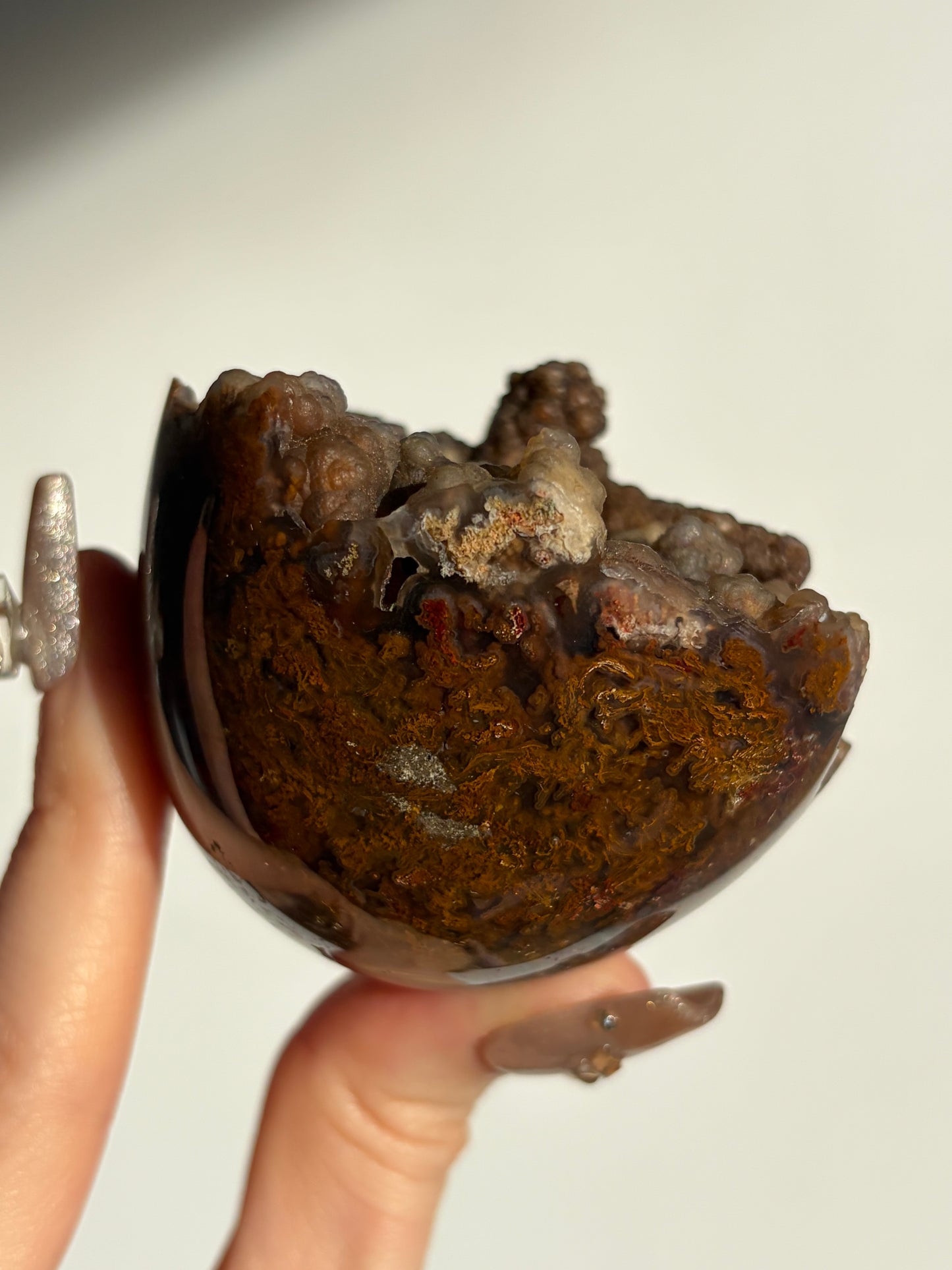 “A Garden Planet” Tembaga Moss in Botryoidal Chalcedony Sphere B