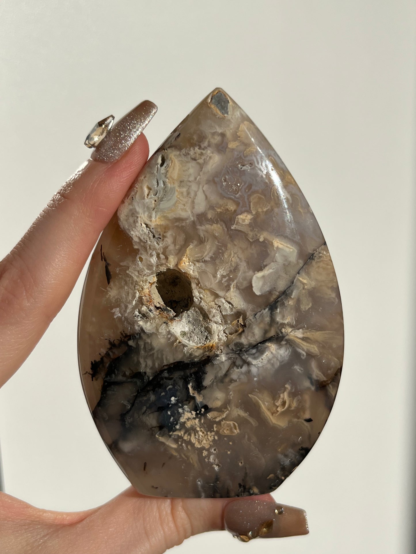 Tiger Dendrite in Chalcedony Flame Carving F