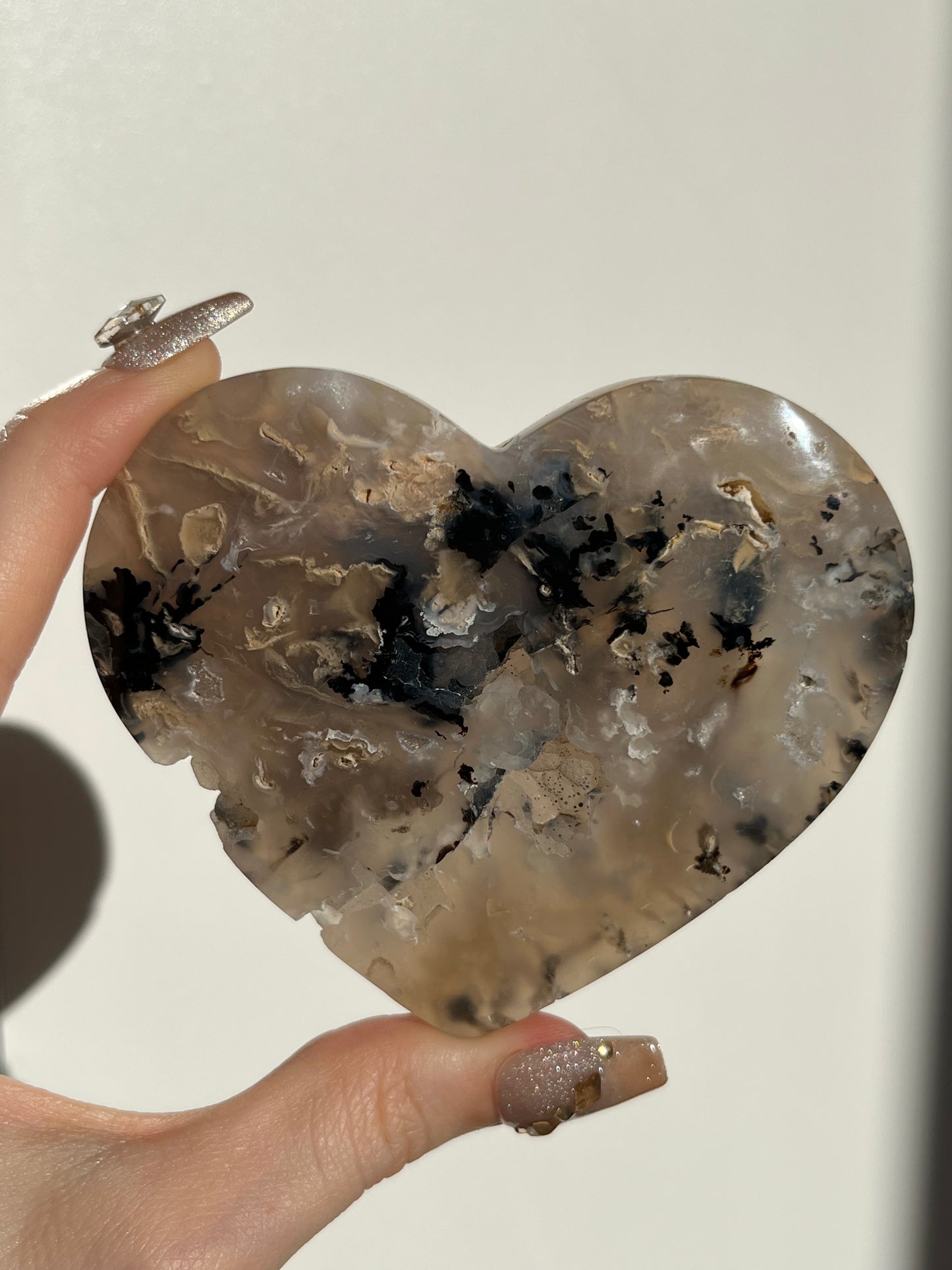 Tiger Dendrite in Chalcedony Heart Carving A