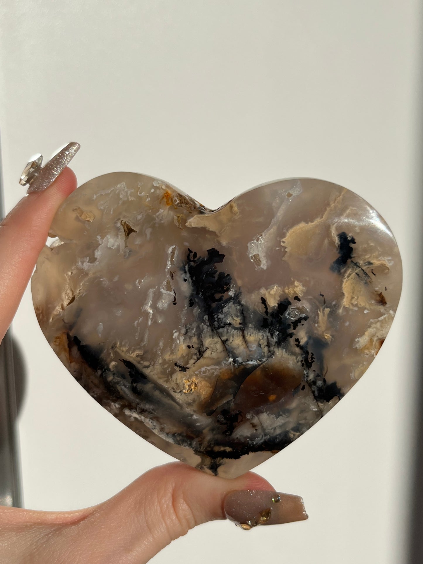 Tiger Dendrite in Chalcedony Heart Carving B