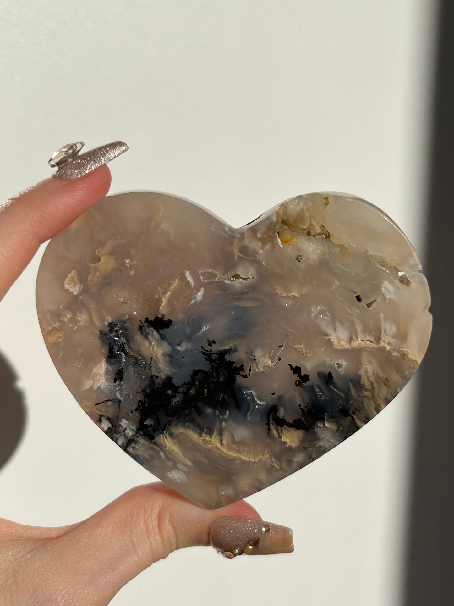 Tiger Dendrite in Chalcedony Heart Carving B