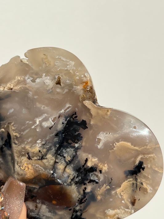 Tiger Dendrite in Chalcedony Heart Carving B