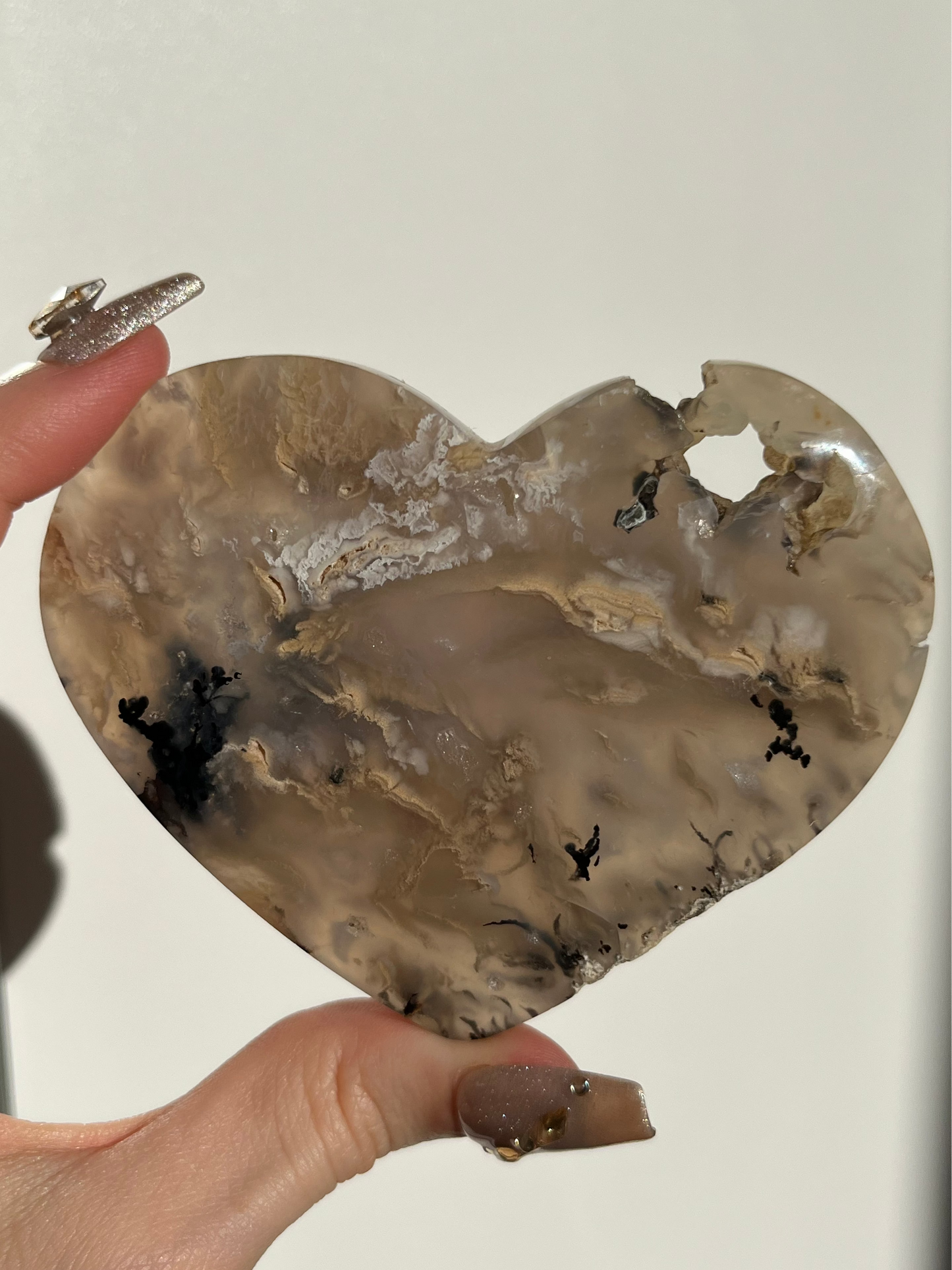 Tiger Dendrite in Chalcedony Heart Carving C