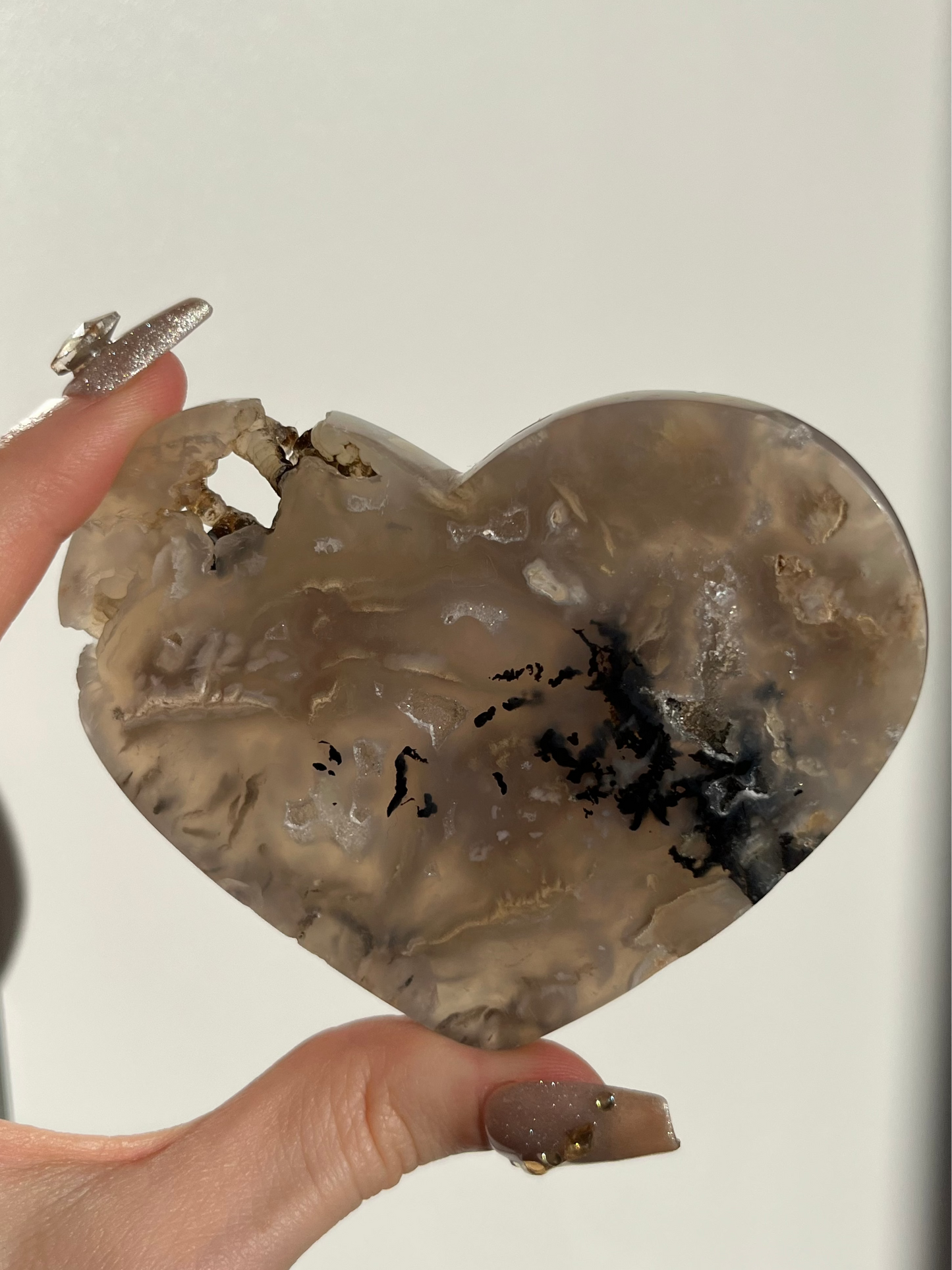 Tiger Dendrite in Chalcedony Heart Carving C