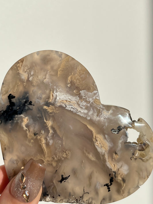 Tiger Dendrite in Chalcedony Heart Carving C