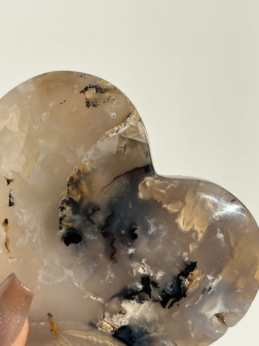 Tiger Dendrite in Chalcedony Heart Carving D