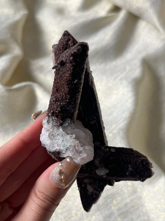 Twilight Plum Quartz with Sakura Blossom Calcite Specimen A