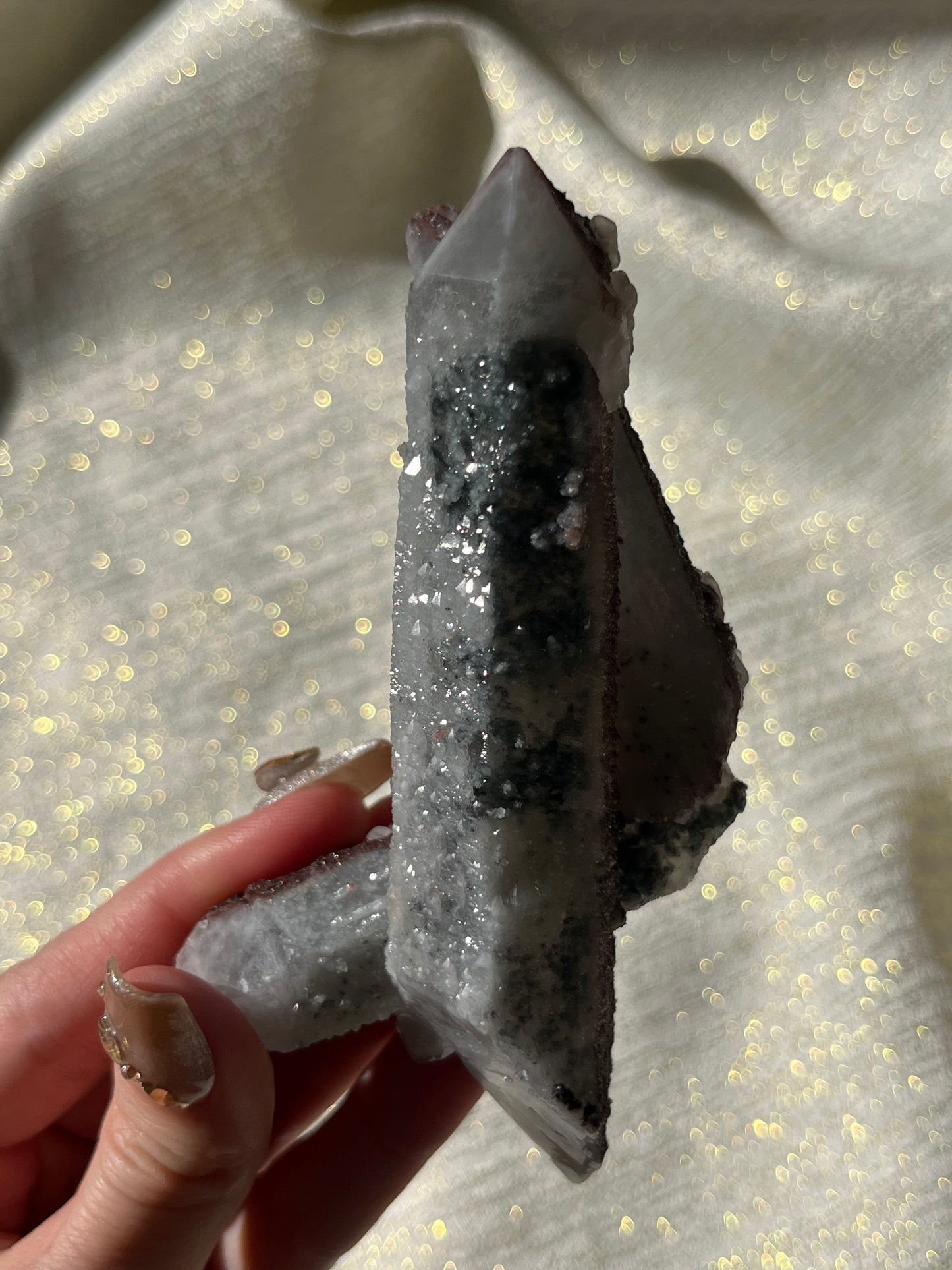 Twilight Plum Quartz with Sakura Blossom Calcite Specimen A