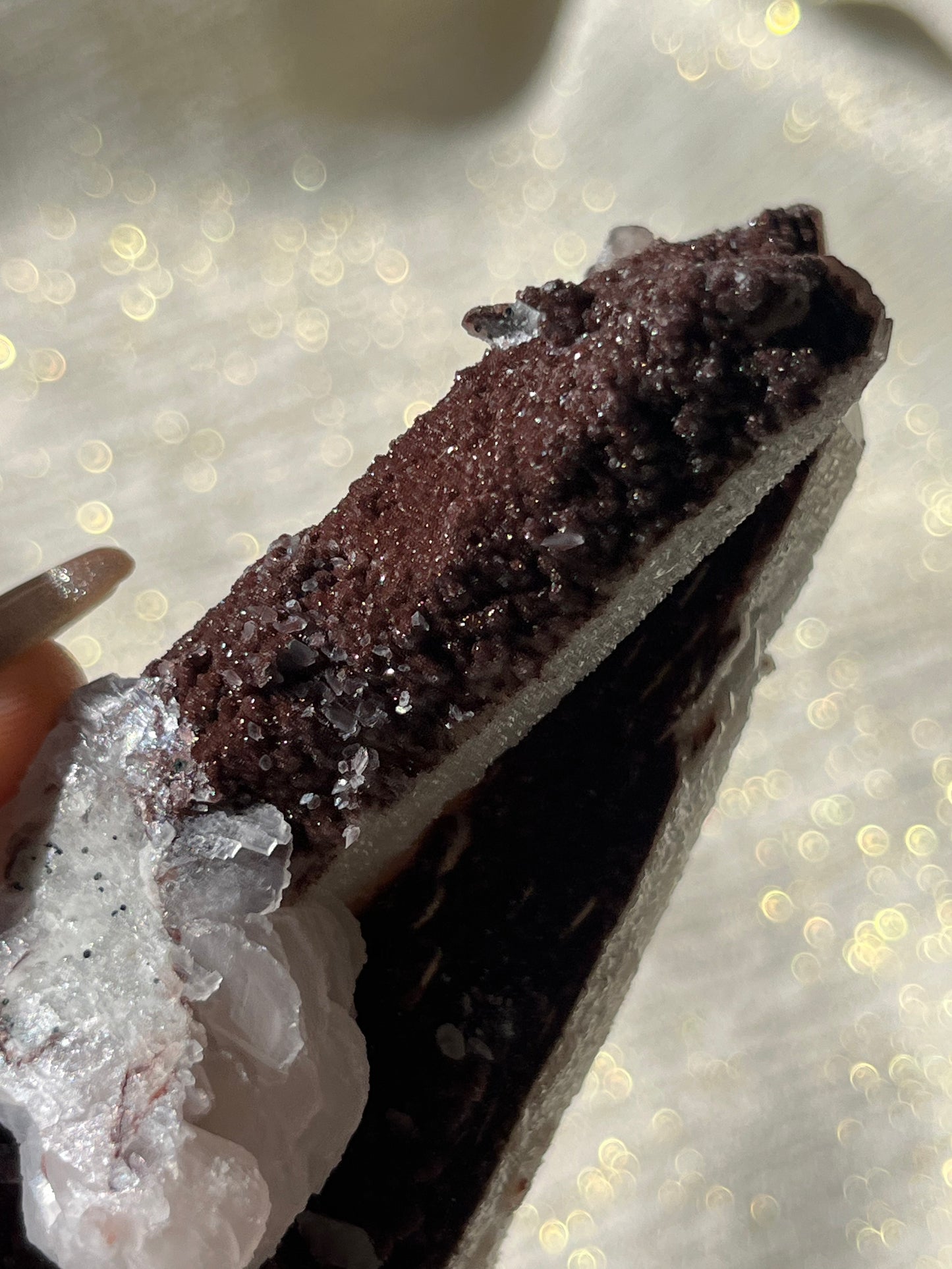 Twilight Plum Quartz with Sakura Blossom Calcite Specimen A