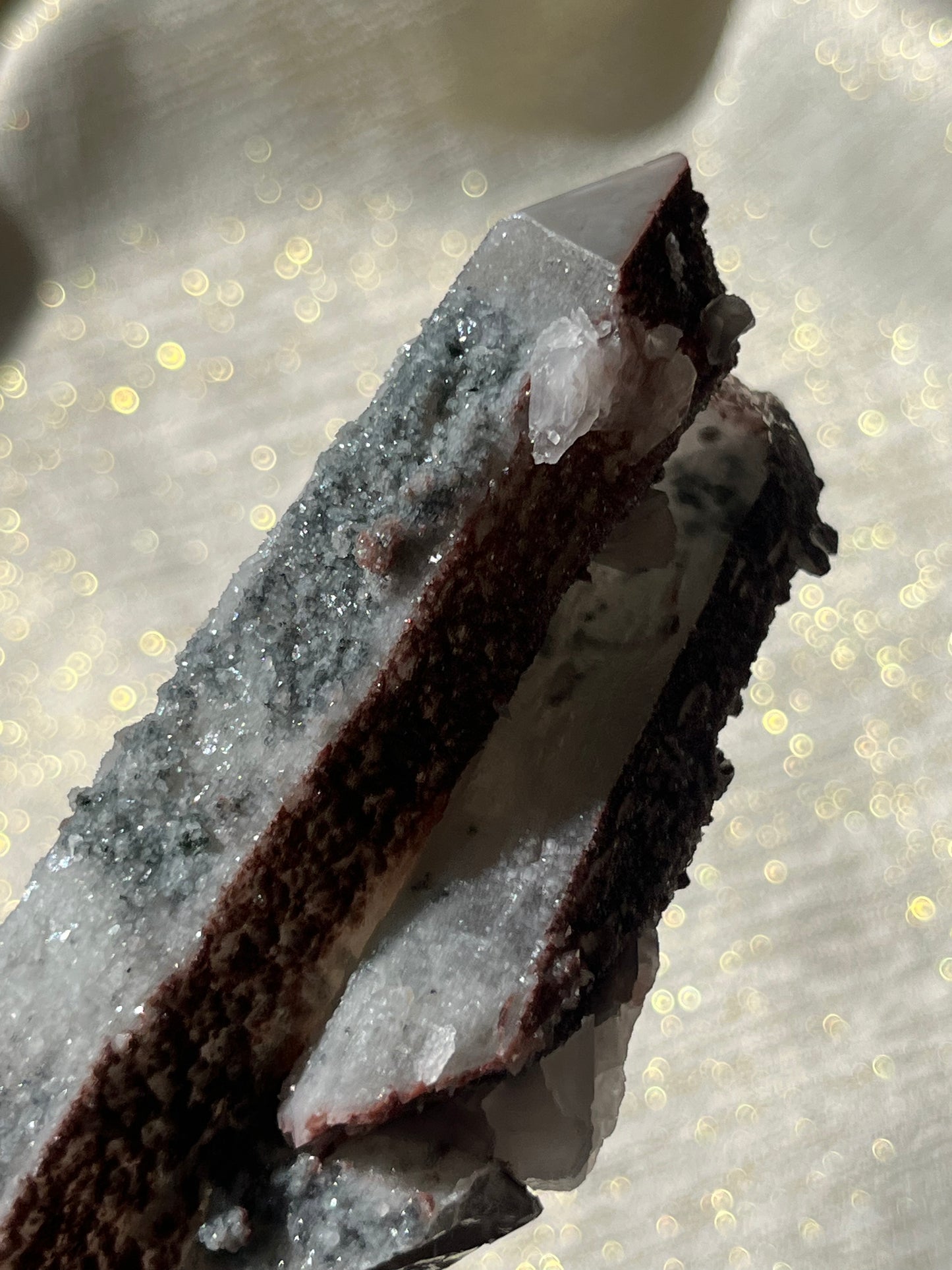 Twilight Plum Quartz with Sakura Blossom Calcite Specimen A