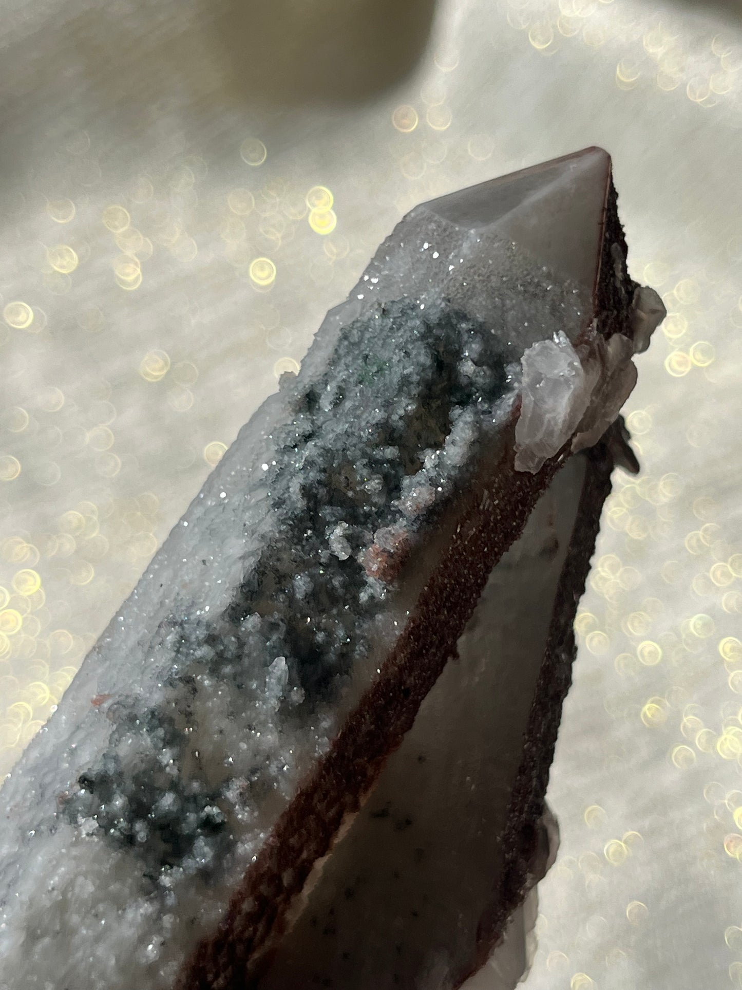 Twilight Plum Quartz with Sakura Blossom Calcite Specimen A