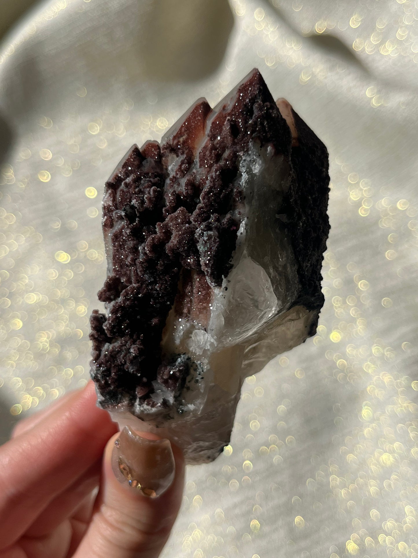 Twilight Plum Quartz with Sakura Blossom Calcite Specimen B