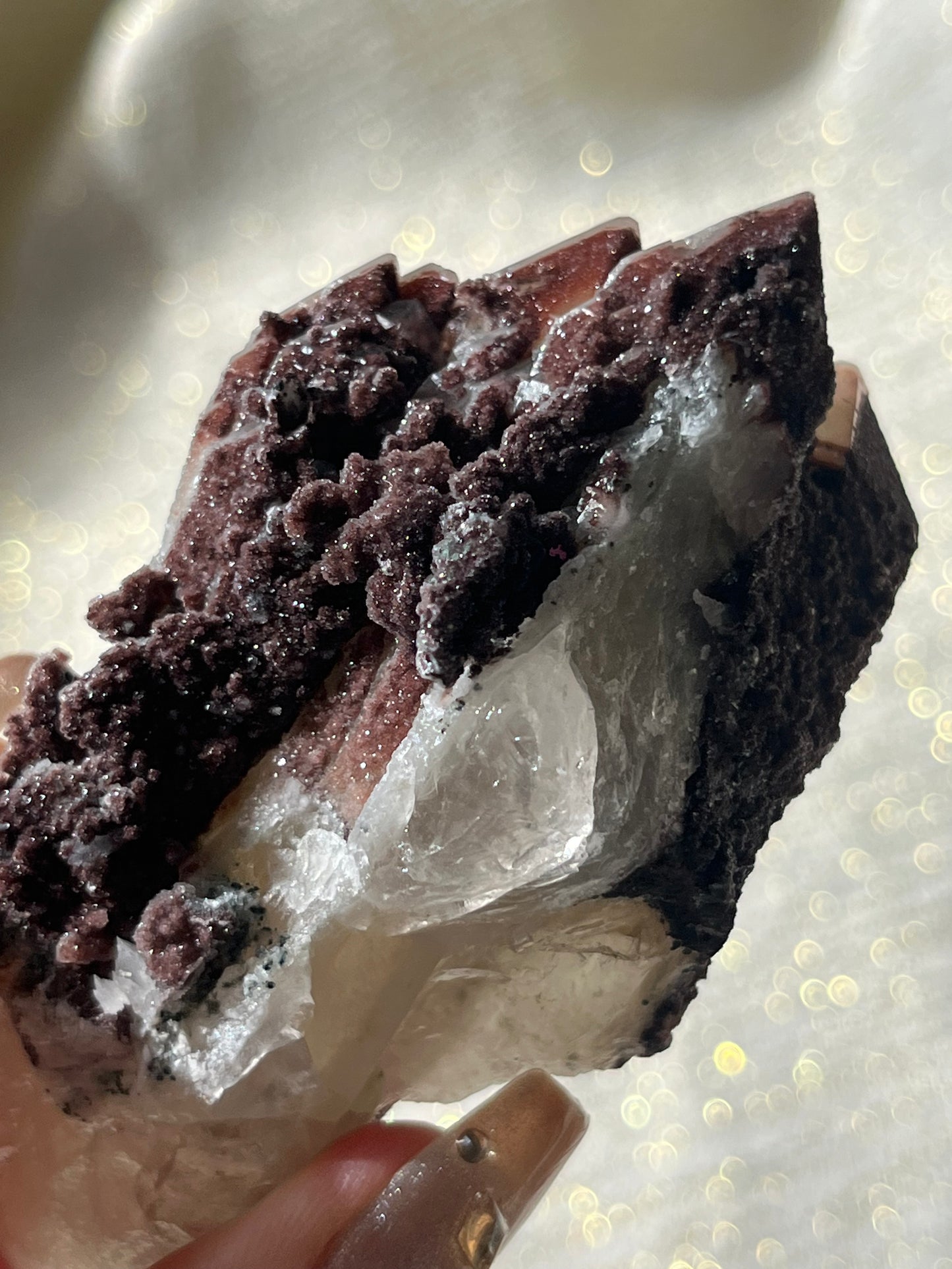 Twilight Plum Quartz with Sakura Blossom Calcite Specimen B