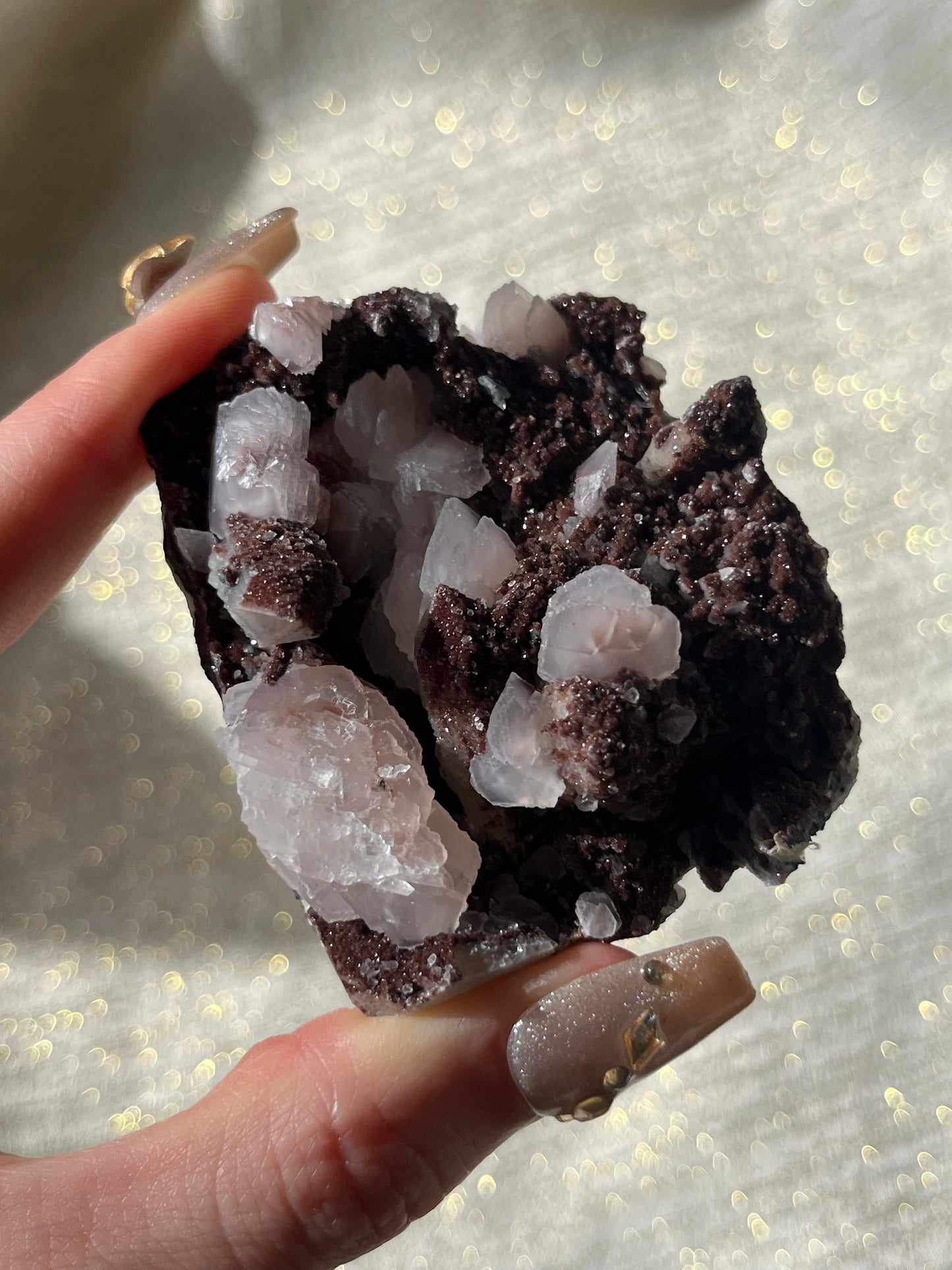 Twilight Plum Quartz with Sakura Blossom Calcite Specimen C