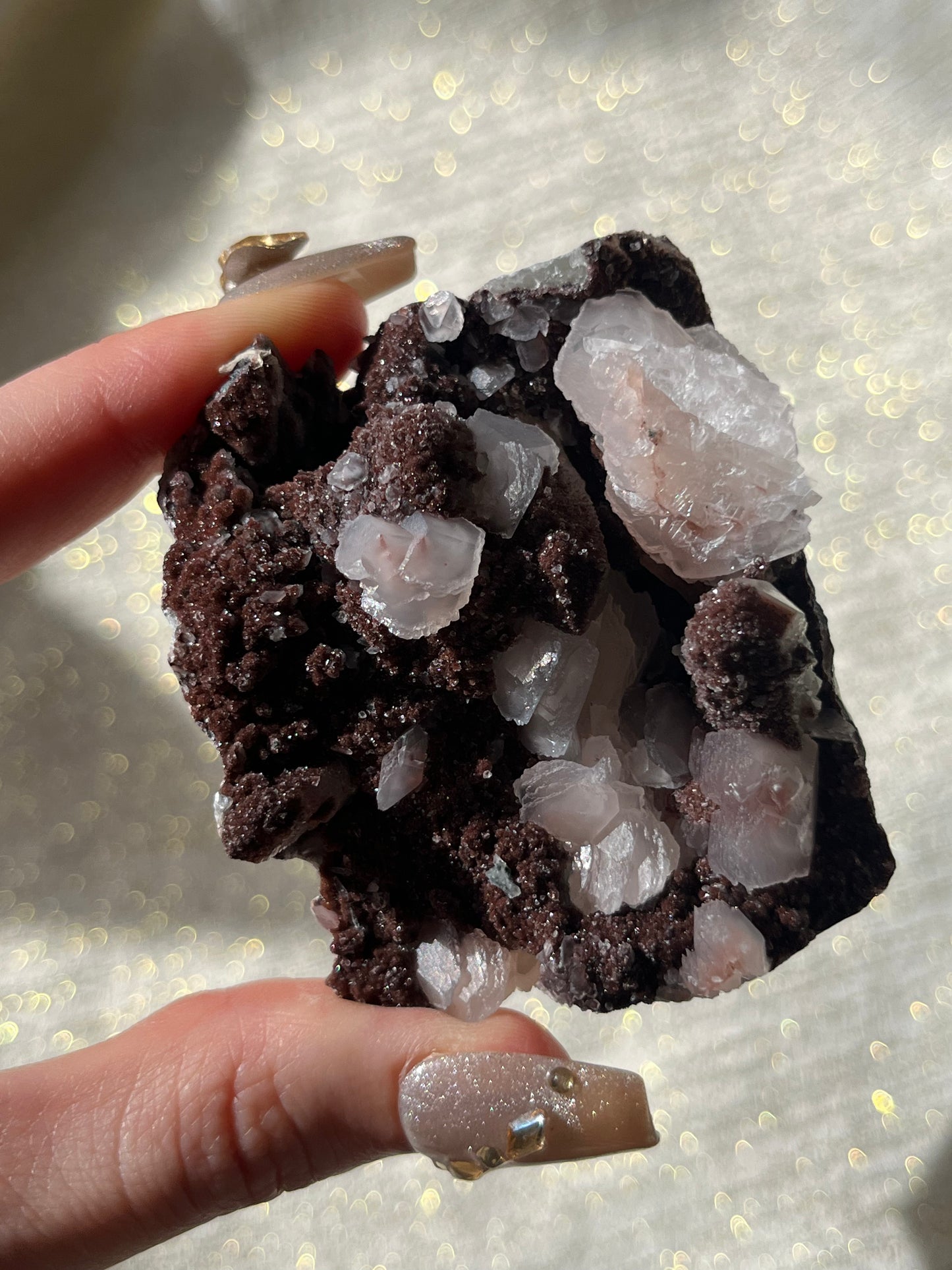 Twilight Plum Quartz with Sakura Blossom Calcite Specimen C