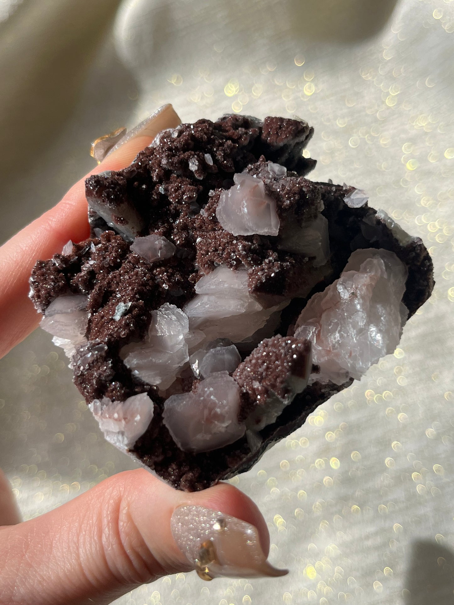 Twilight Plum Quartz with Sakura Blossom Calcite Specimen C