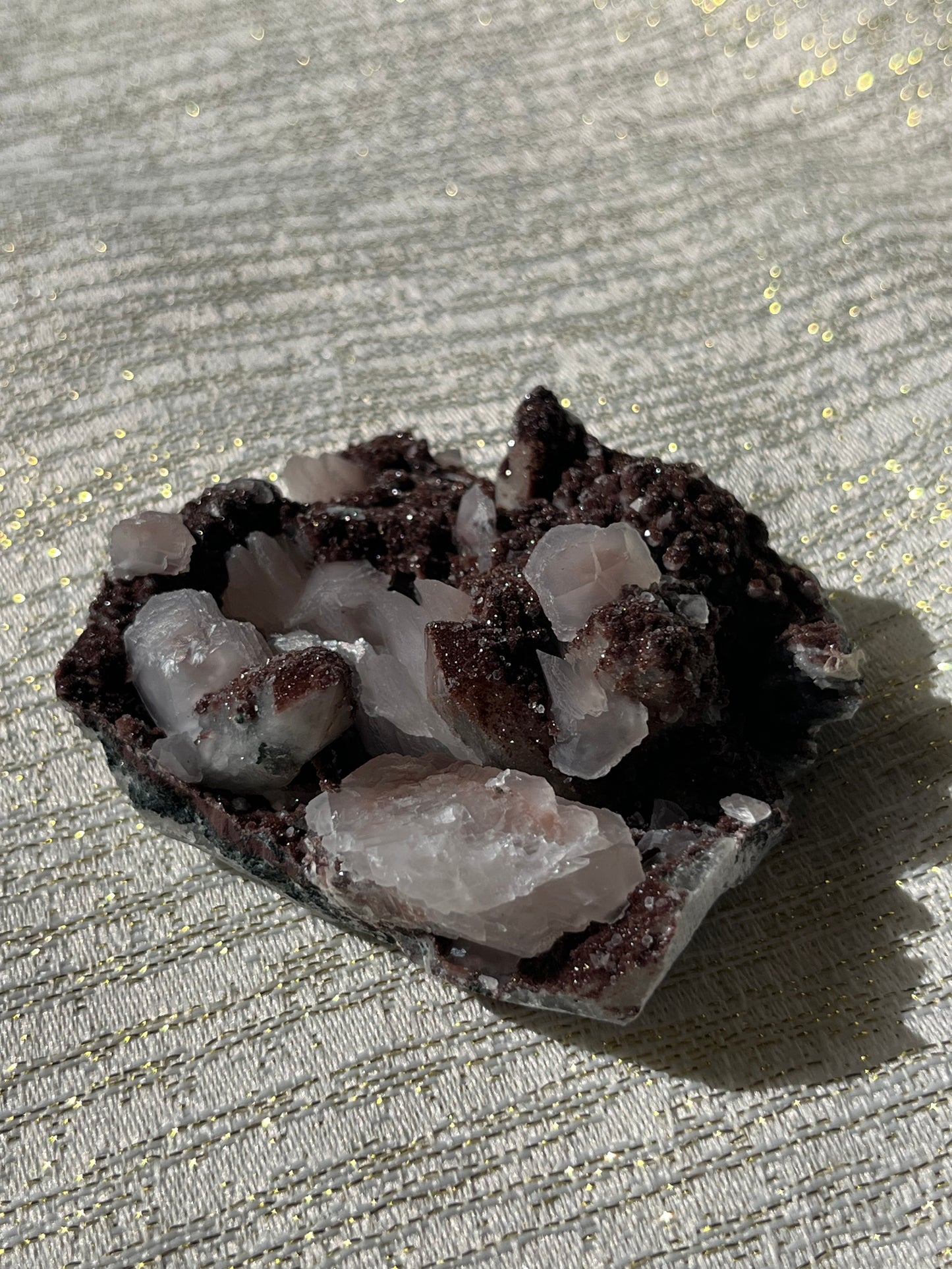 Twilight Plum Quartz with Sakura Blossom Calcite Specimen C