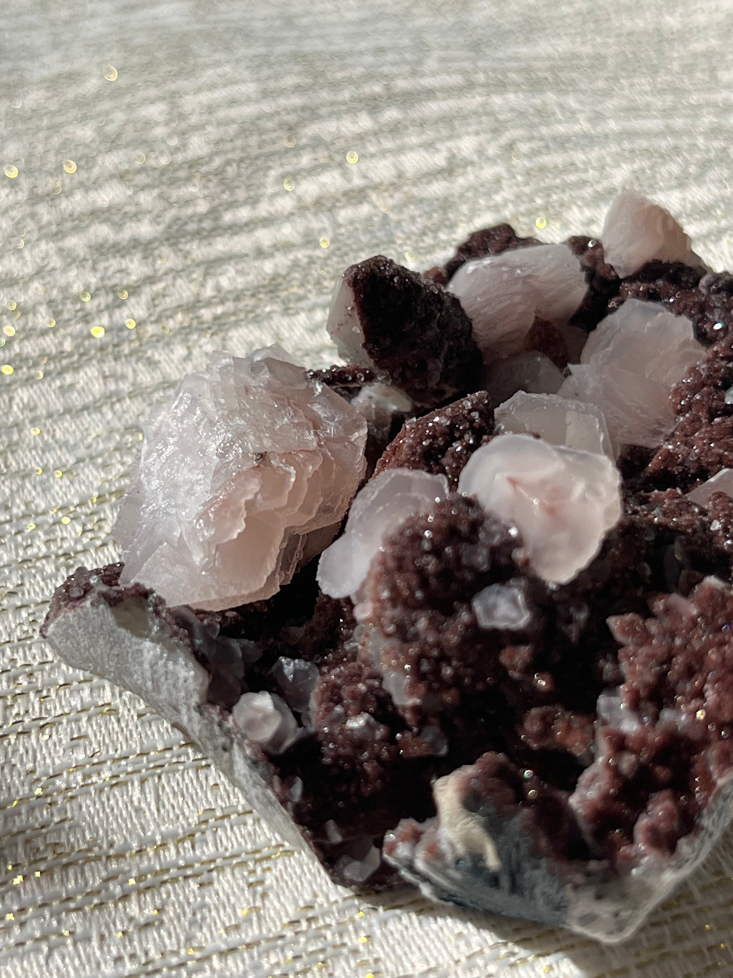 Twilight Plum Quartz with Sakura Blossom Calcite Specimen C