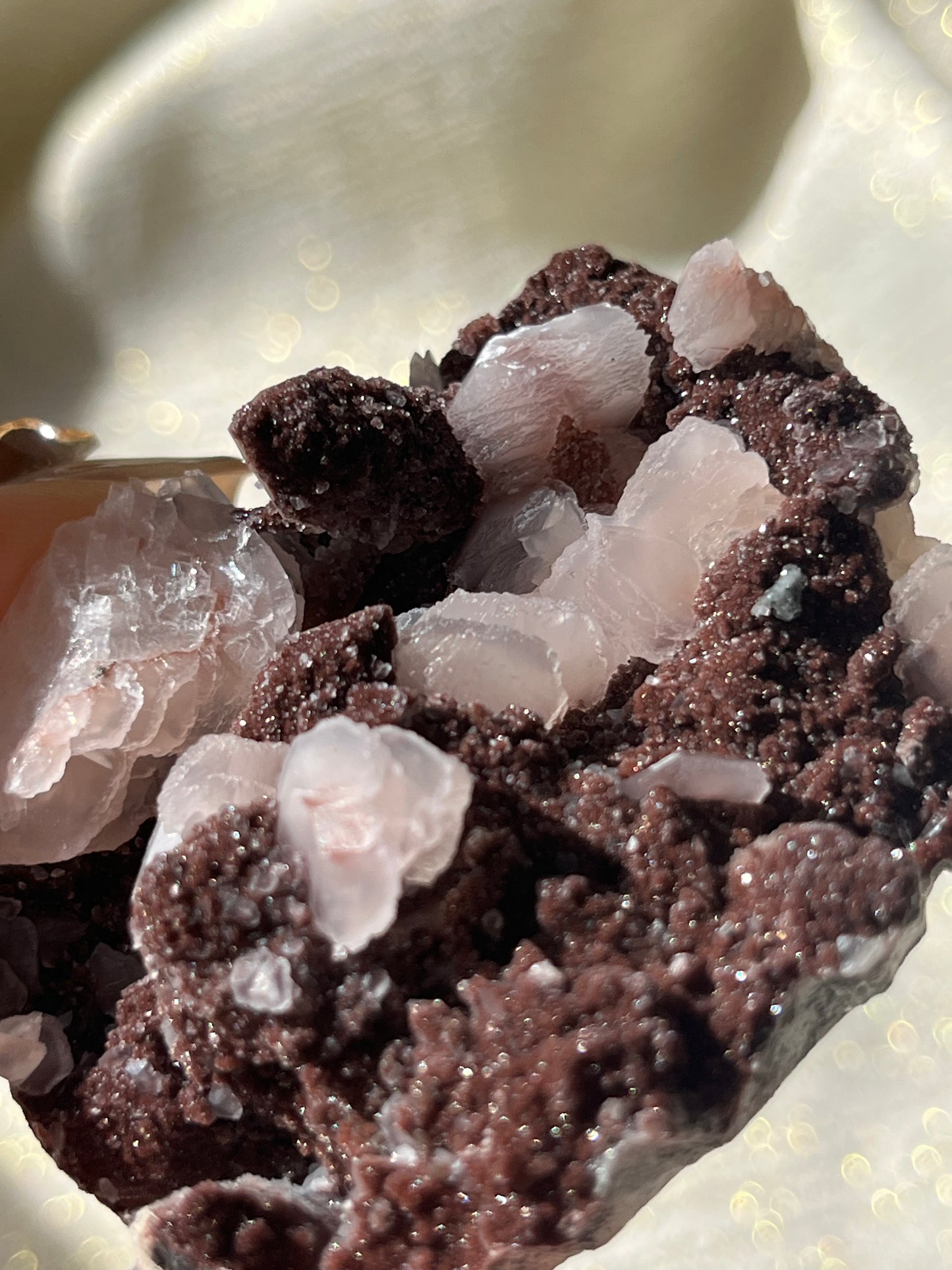 Twilight Plum Quartz with Sakura Blossom Calcite Specimen C