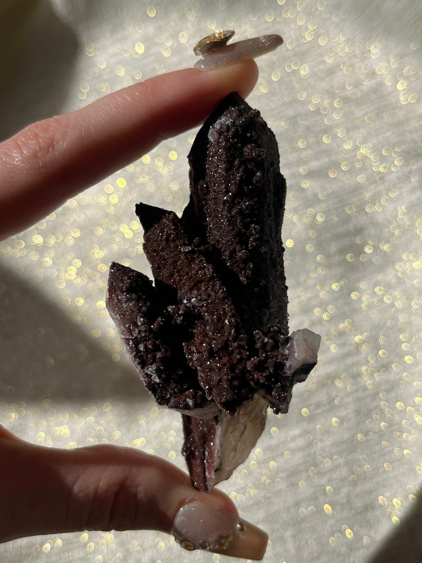 Twilight Plum Elestial Quartz with Sakura Blossom Calcite Specimen D