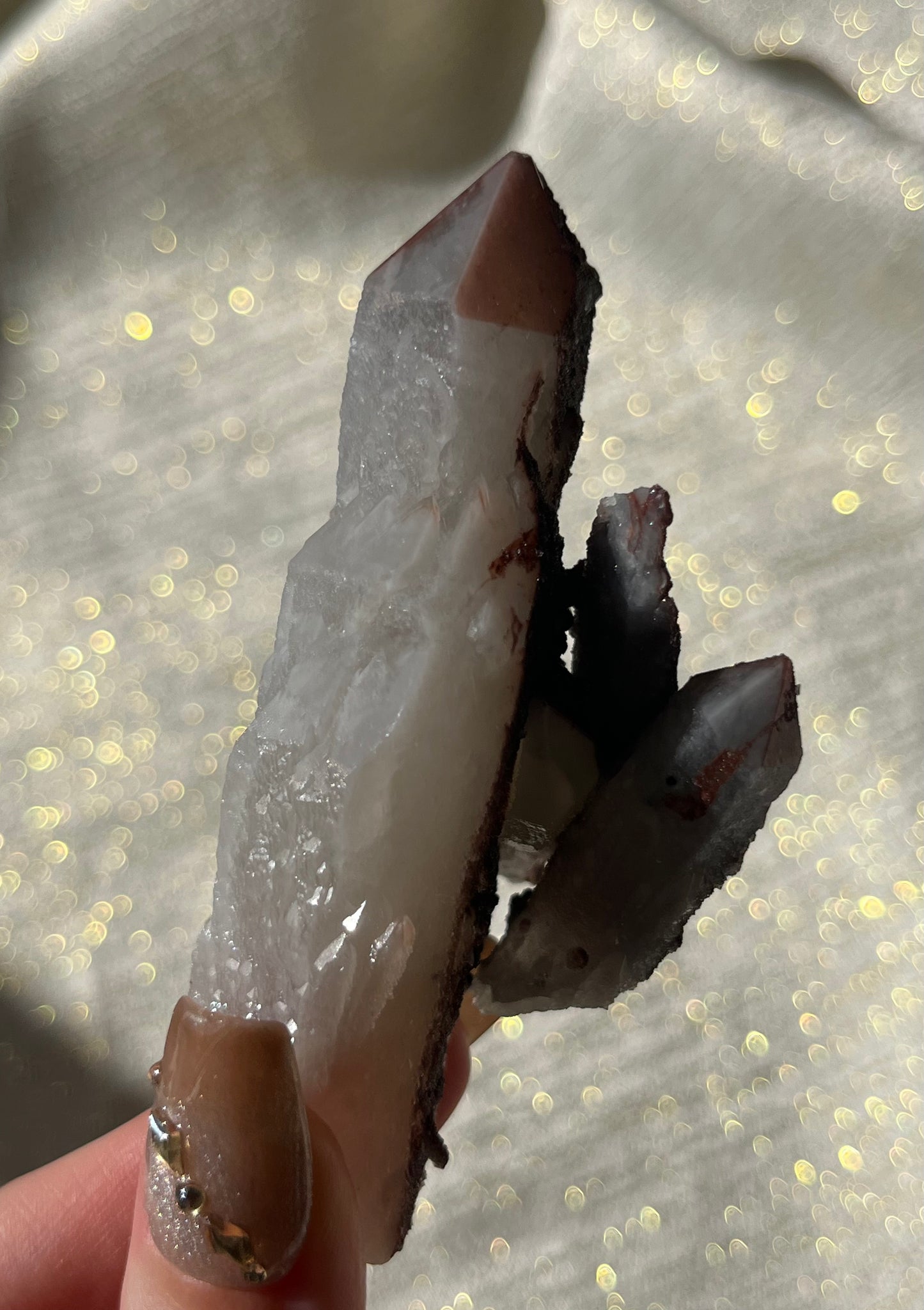 Twilight Plum Elestial Quartz with Sakura Blossom Calcite Specimen D