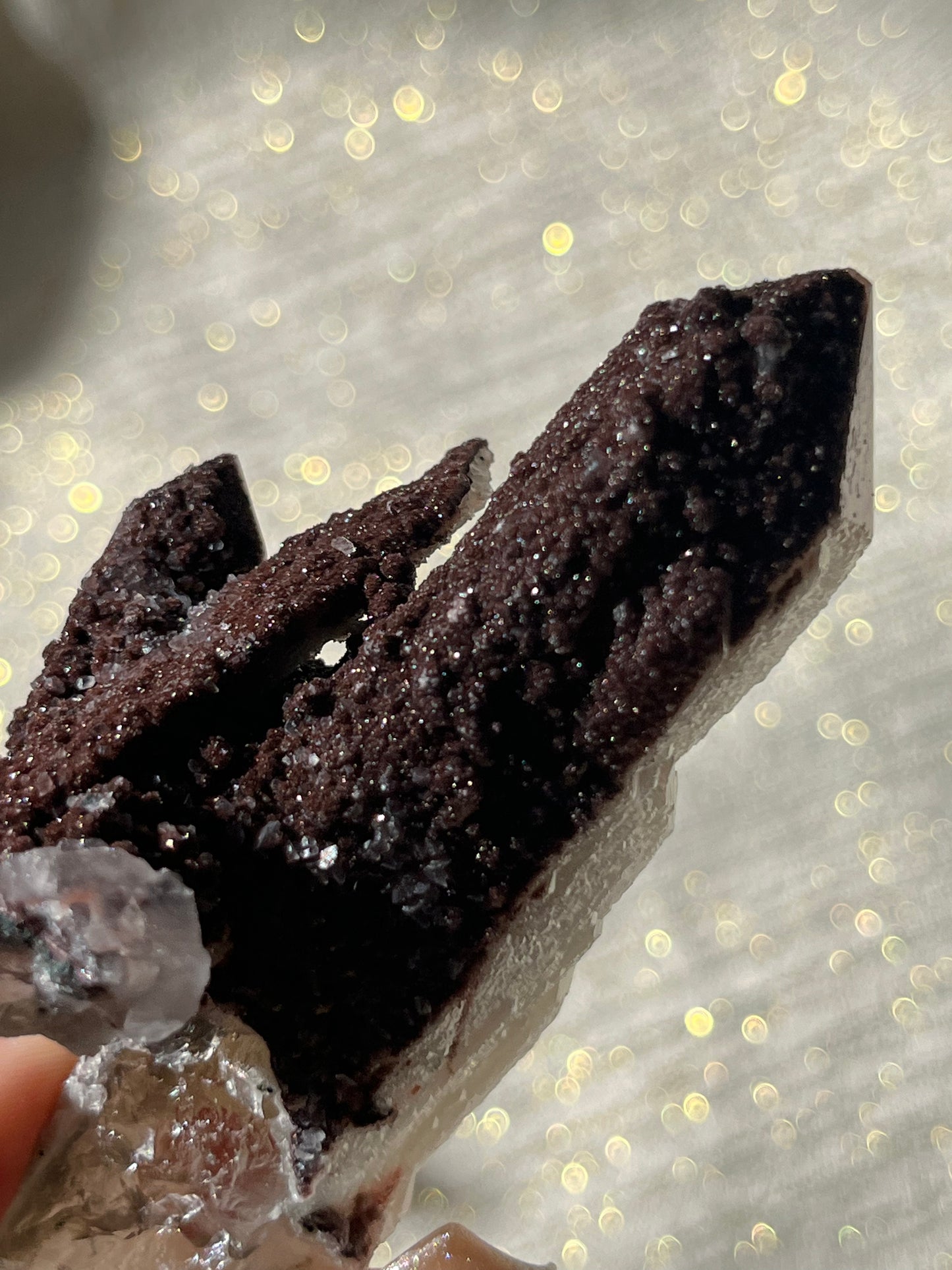 Twilight Plum Elestial Quartz with Sakura Blossom Calcite Specimen D