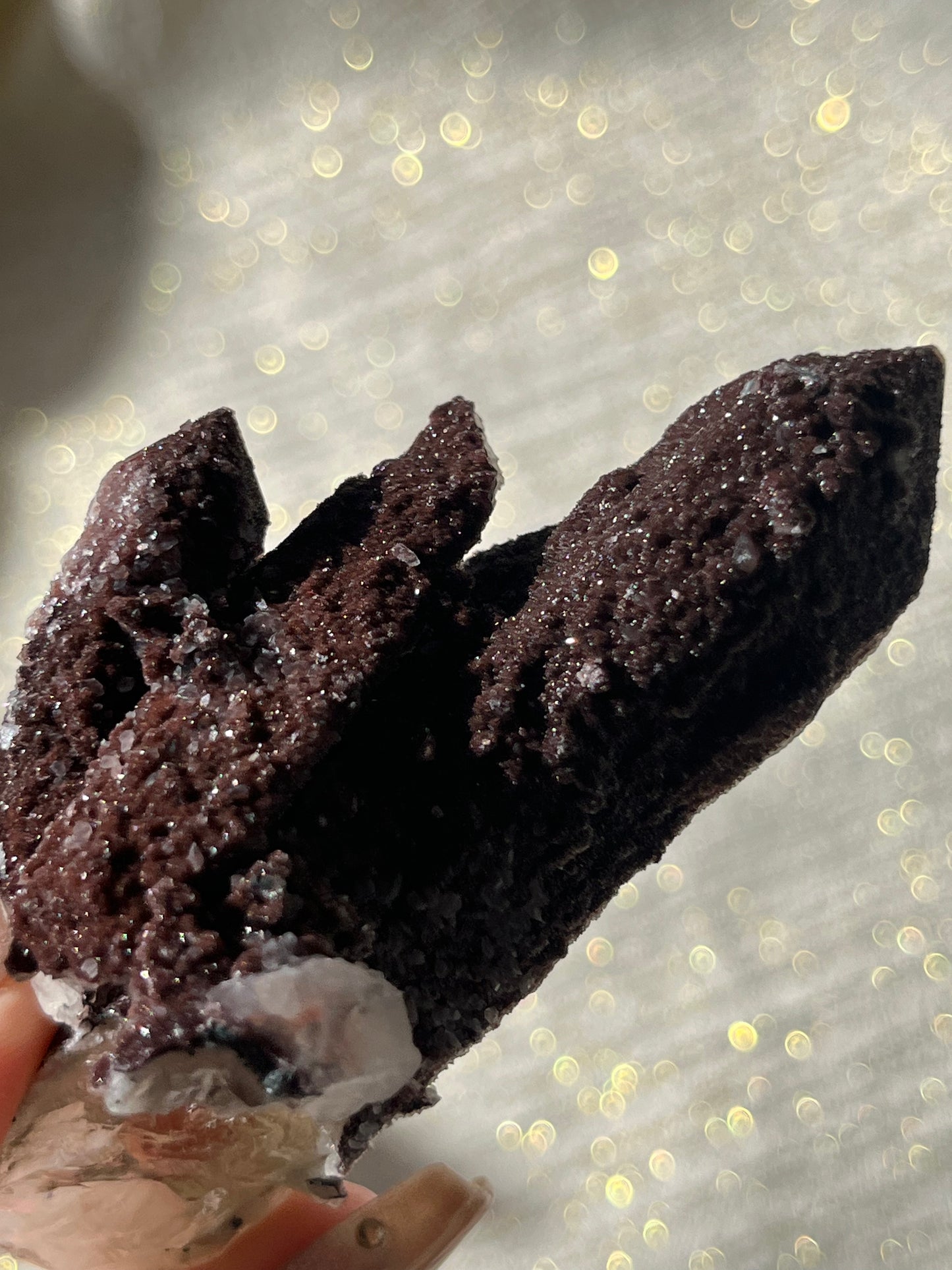 Twilight Plum Elestial Quartz with Sakura Blossom Calcite Specimen D