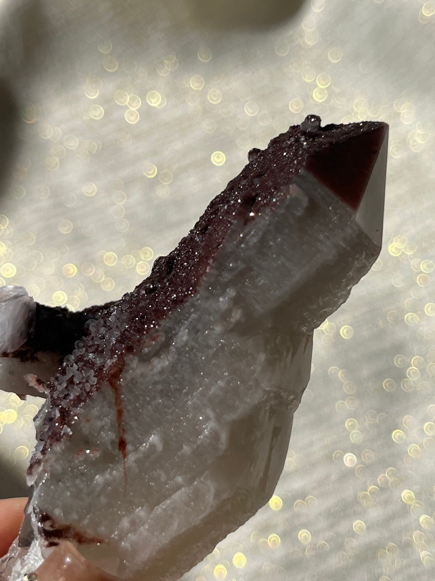 Twilight Plum Elestial Quartz with Sakura Blossom Calcite Specimen D