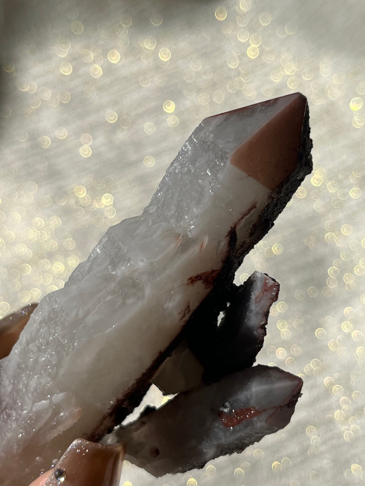 Twilight Plum Elestial Quartz with Sakura Blossom Calcite Specimen D