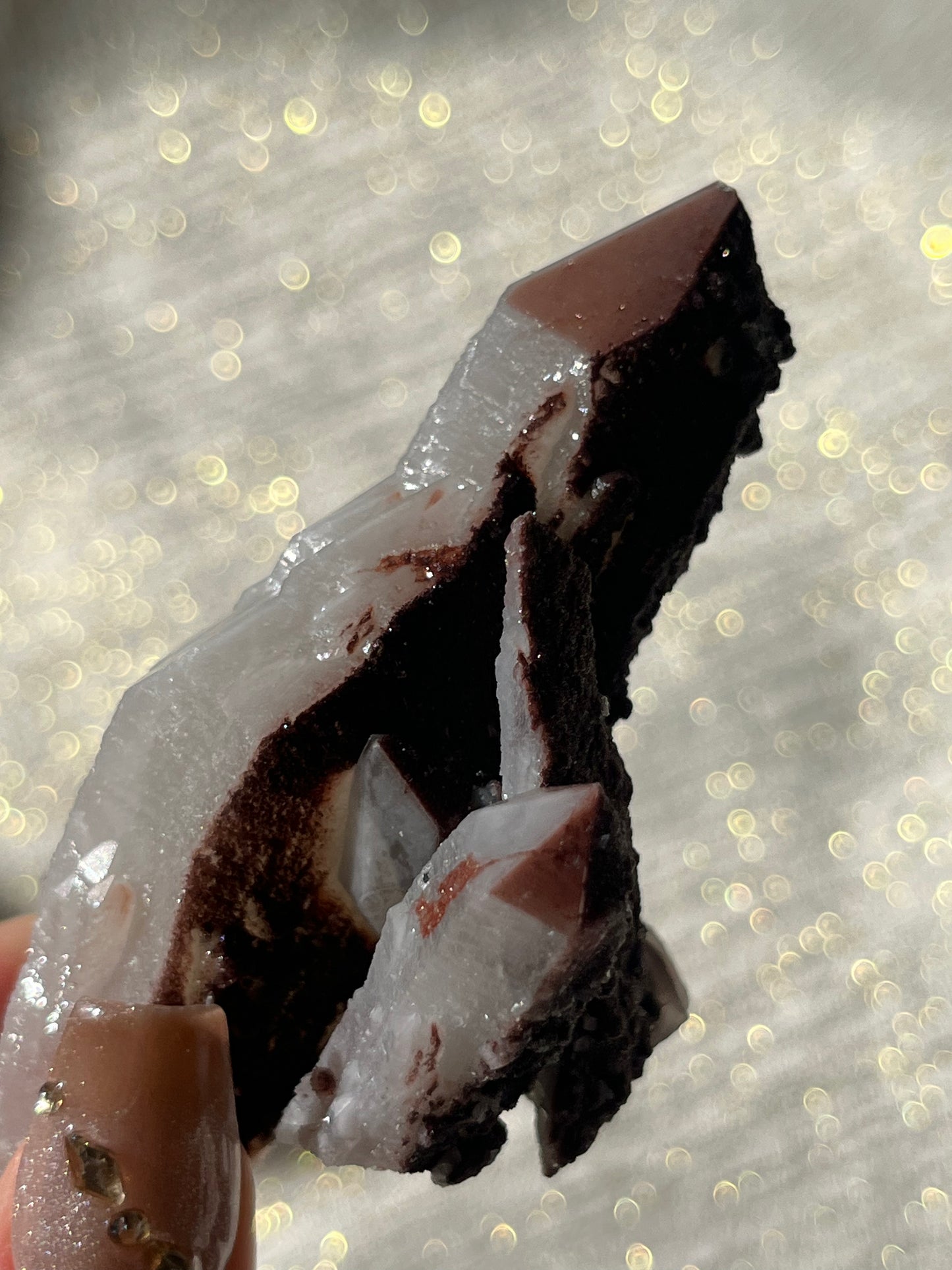 Twilight Plum Elestial Quartz with Sakura Blossom Calcite Specimen D