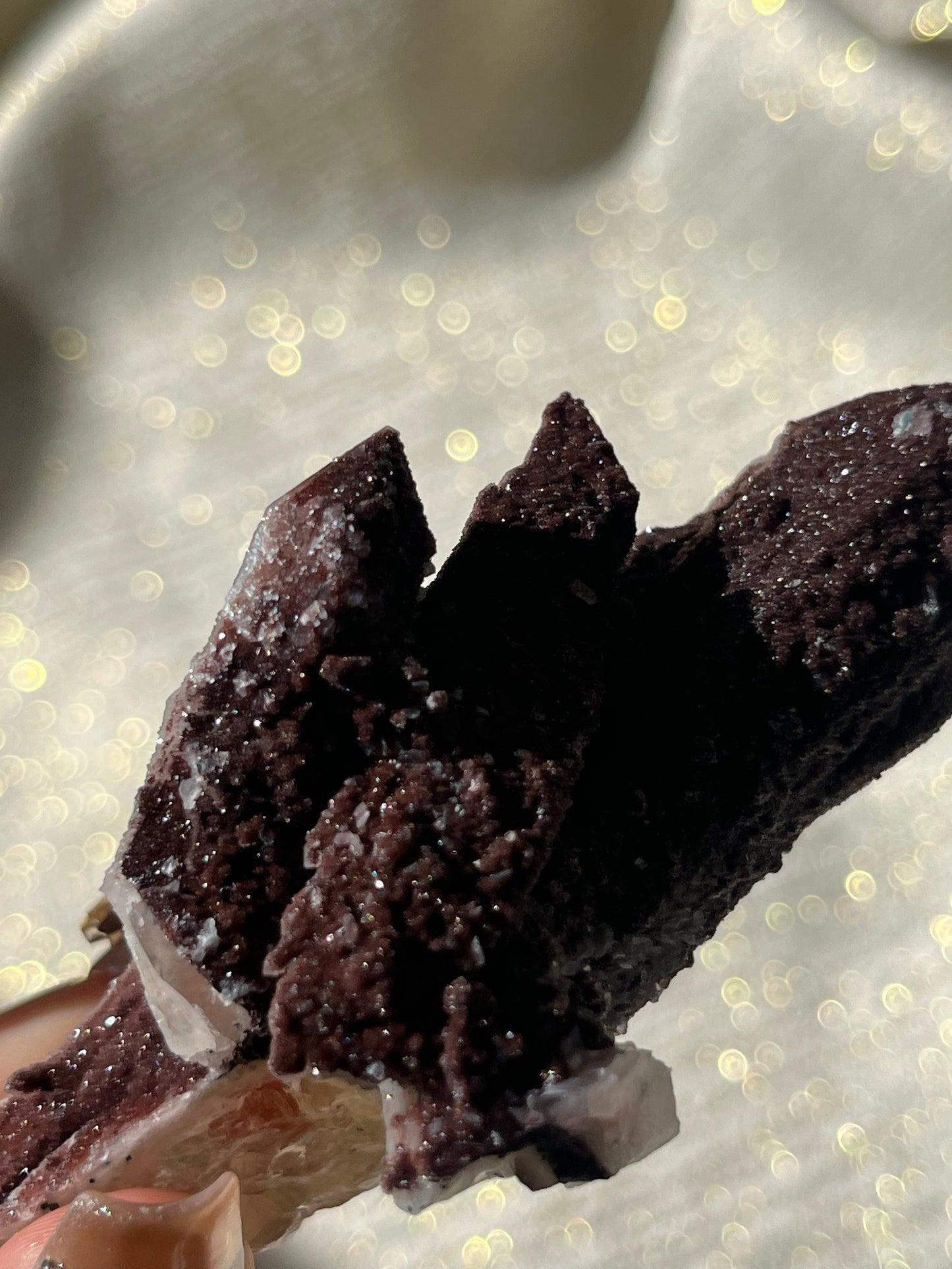 Twilight Plum Elestial Quartz with Sakura Blossom Calcite Specimen D