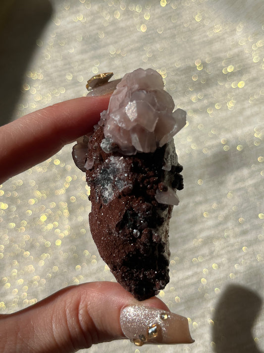 Twilight Plum Quartz with Sakura Blossom Calcite Specimen F