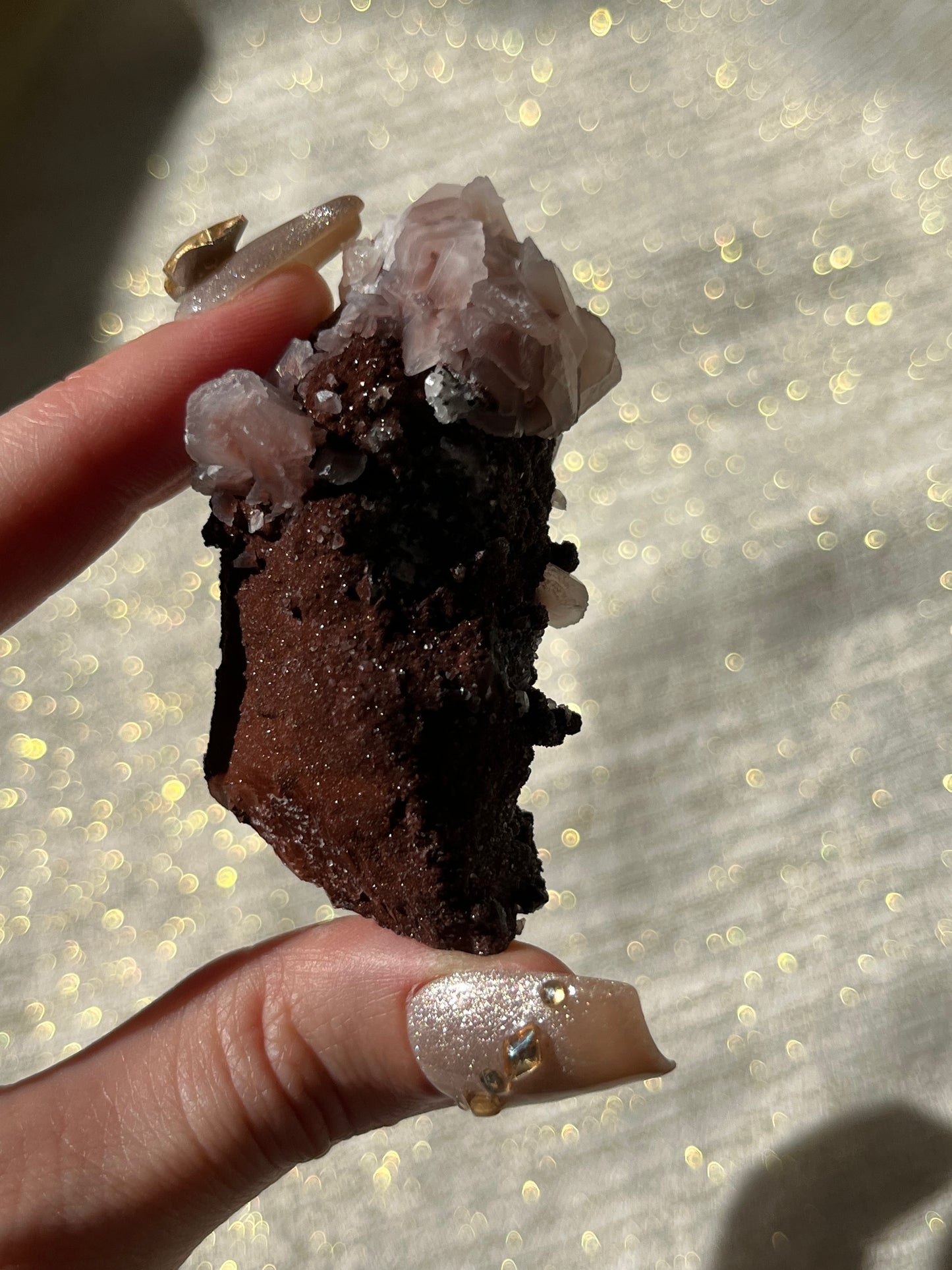 Twilight Plum Quartz with Sakura Blossom Calcite Specimen F