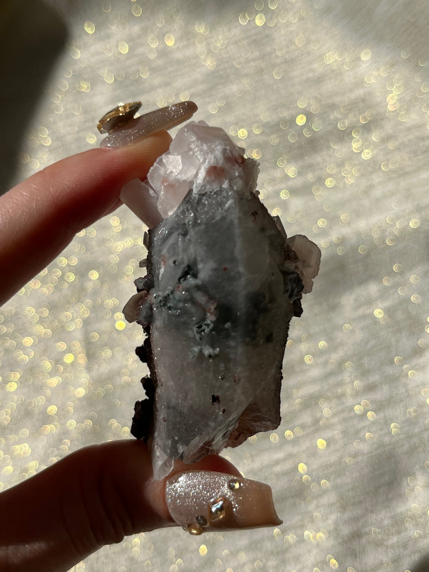 Twilight Plum Quartz with Sakura Blossom Calcite Specimen F