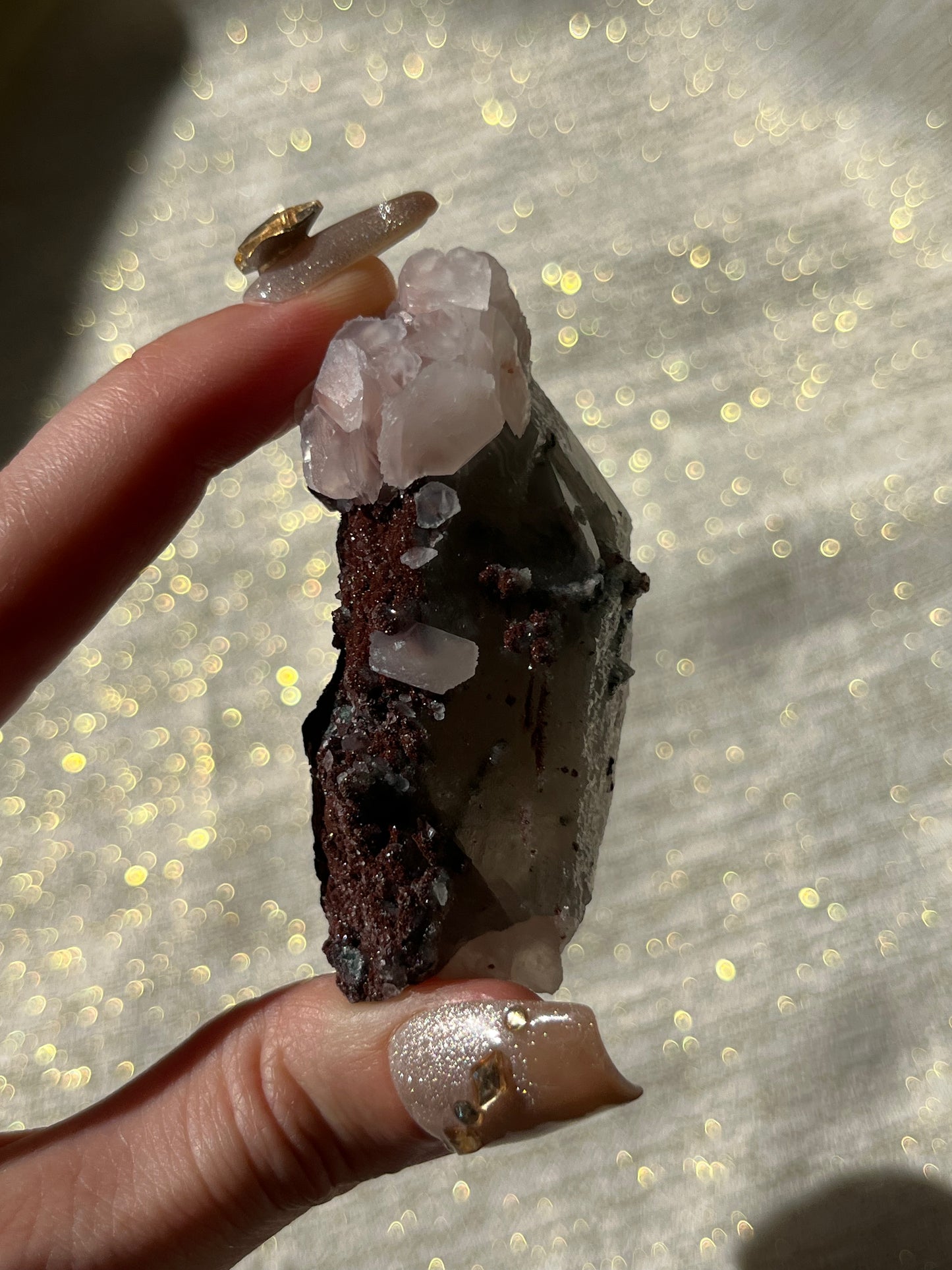 Twilight Plum Quartz with Sakura Blossom Calcite Specimen F