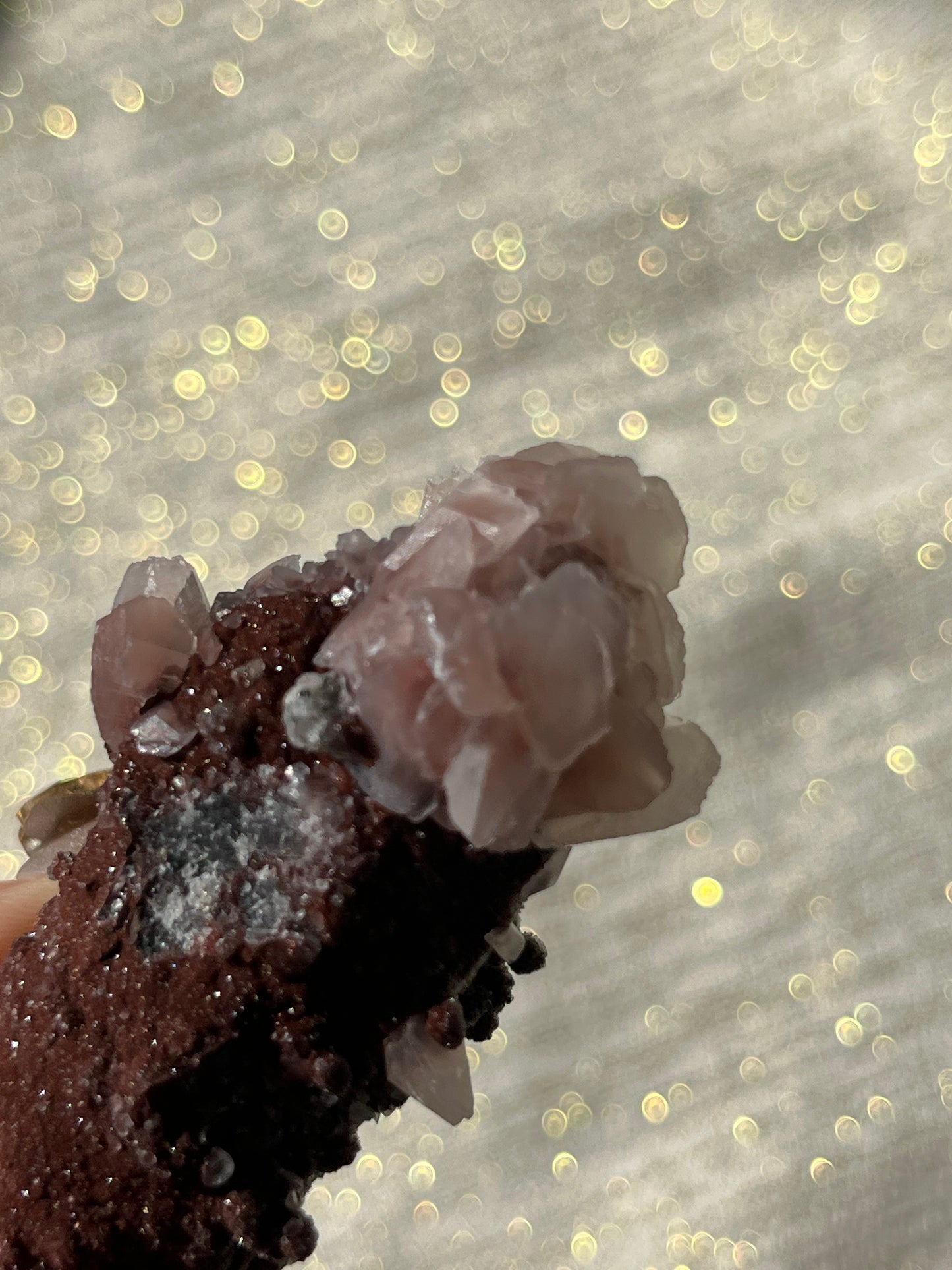 Twilight Plum Quartz with Sakura Blossom Calcite Specimen F