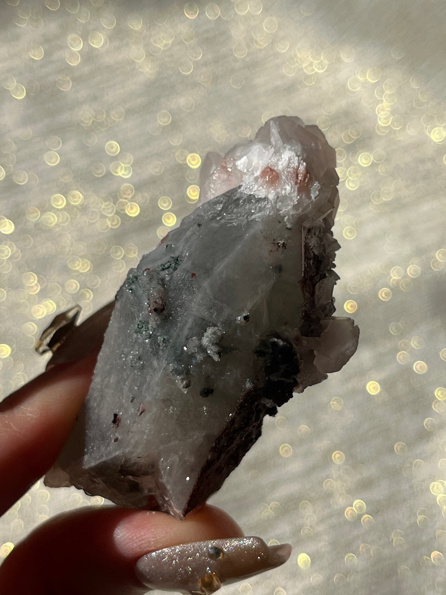 Twilight Plum Quartz with Sakura Blossom Calcite Specimen F