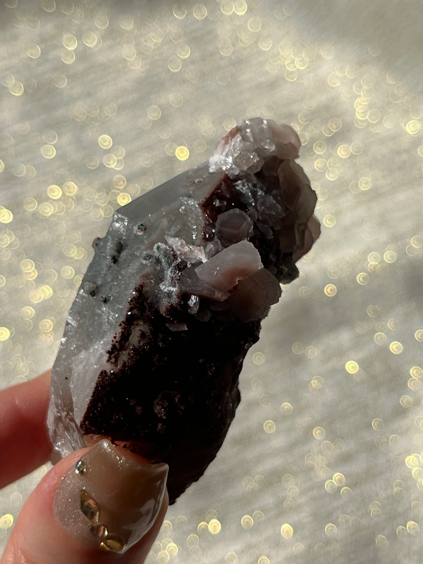 Twilight Plum Quartz with Sakura Blossom Calcite Specimen F