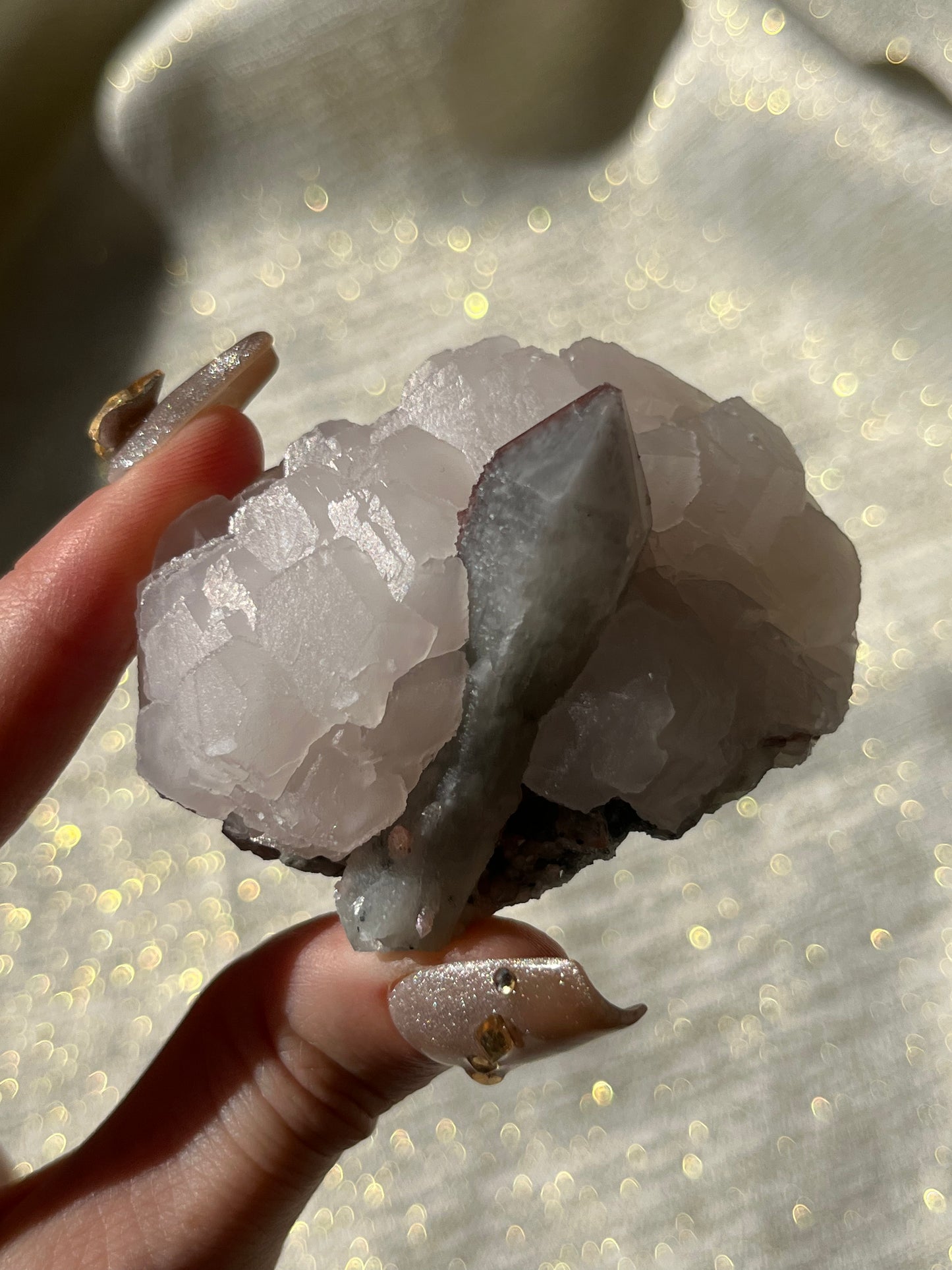 Twilight Plum Quartz with Sakura Blossom Calcite Specimen G