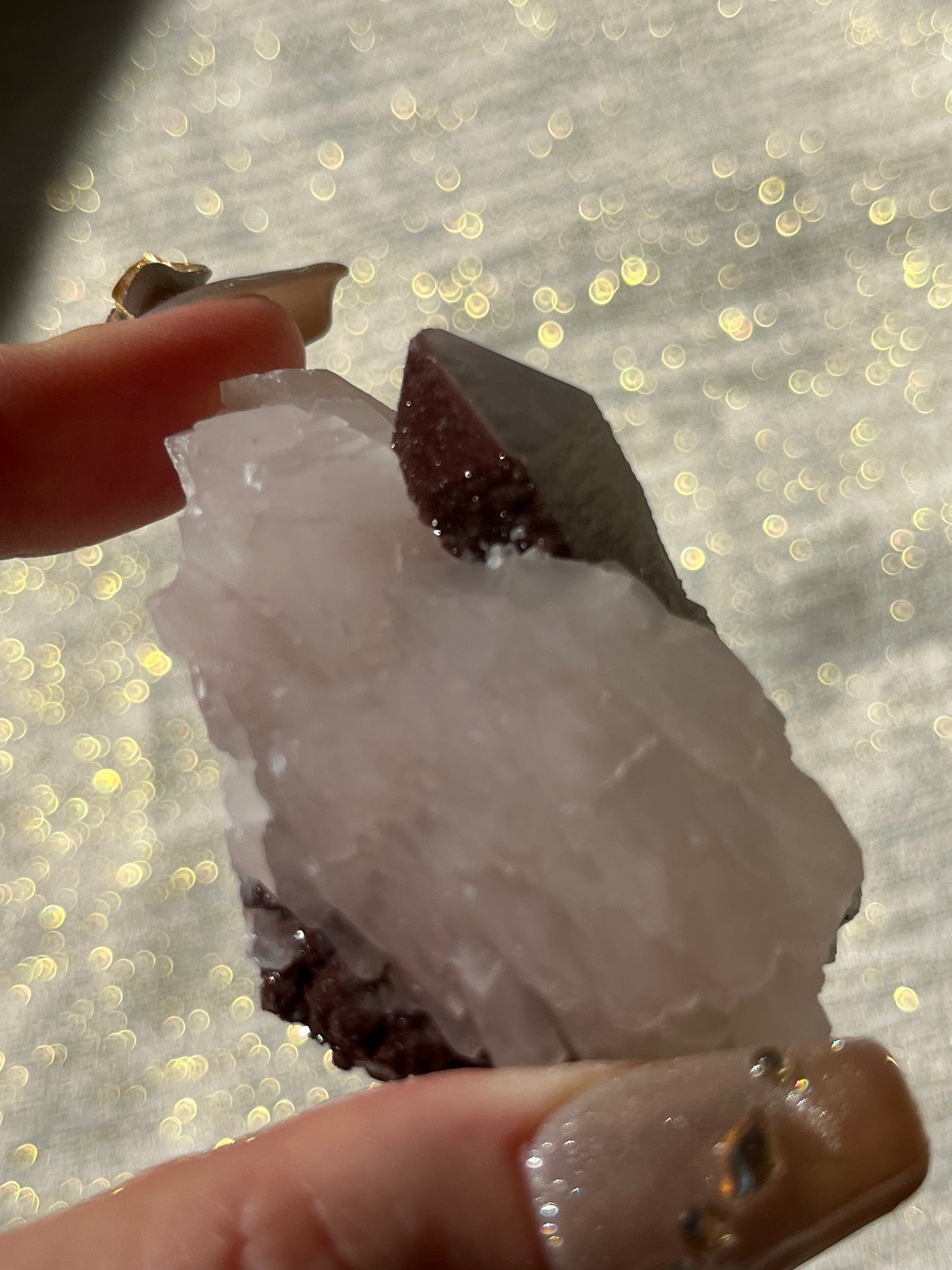 Twilight Plum Quartz with Sakura Blossom Calcite Specimen G
