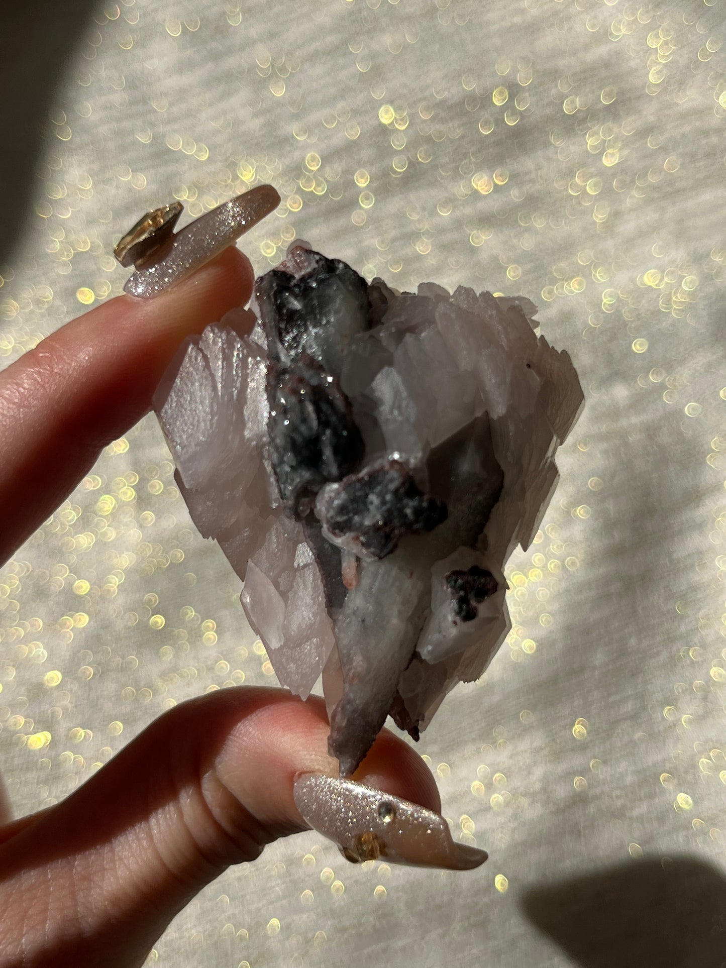 Twilight Plum Quartz with Sakura Blossom Calcite Specimen H