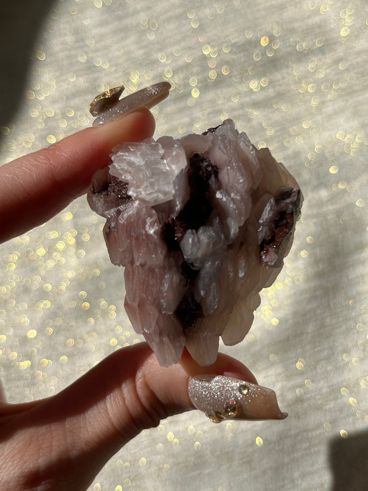 Twilight Plum Quartz with Sakura Blossom Calcite Specimen H