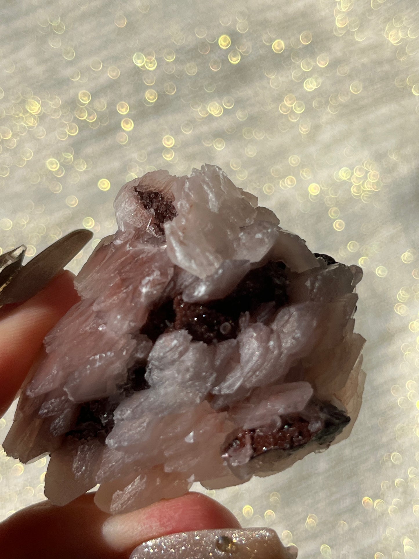 Twilight Plum Quartz with Sakura Blossom Calcite Specimen H