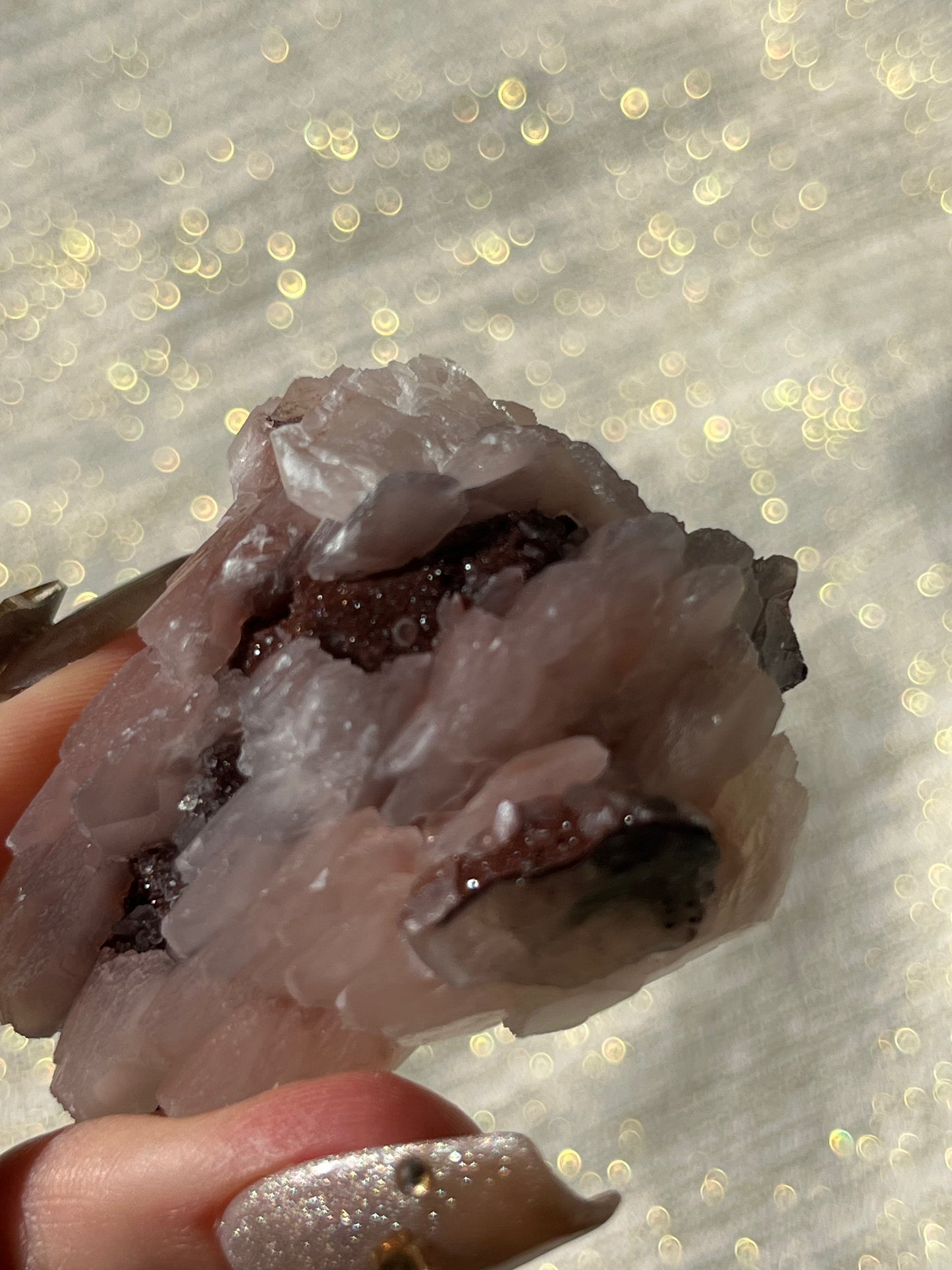 Twilight Plum Quartz with Sakura Blossom Calcite Specimen H