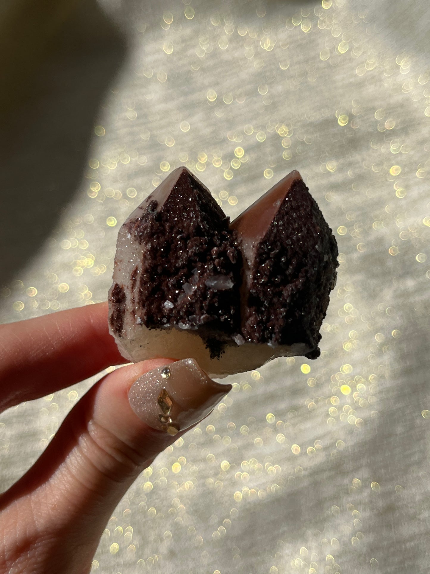 Twilight Plum Quartz with Sakura Blossom Calcite Specimen I