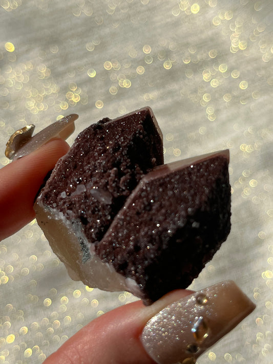 Twilight Plum Quartz with Sakura Blossom Calcite Specimen I