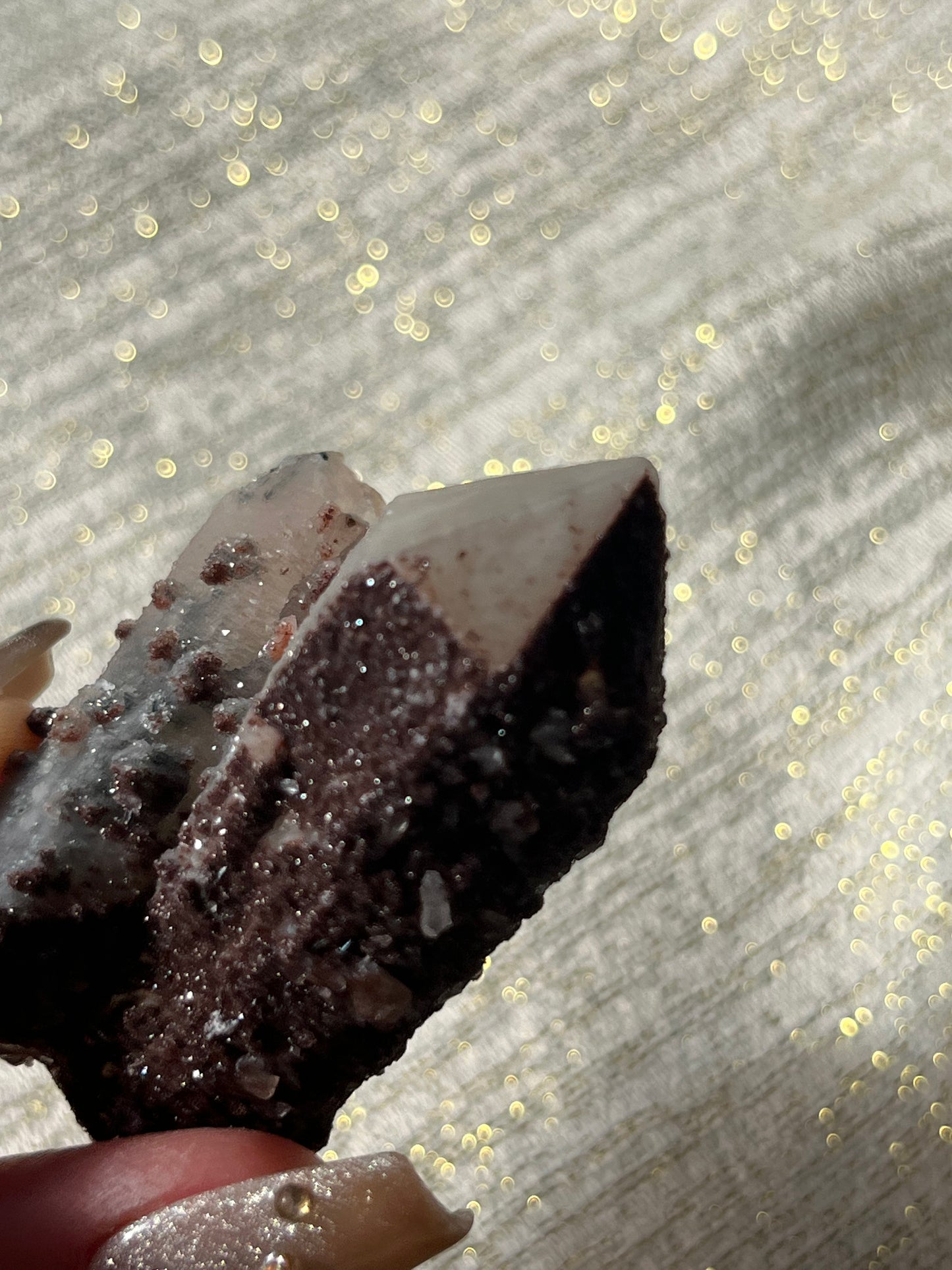 Twilight Plum Quartz with Sakura Blossom Calcite Specimen J