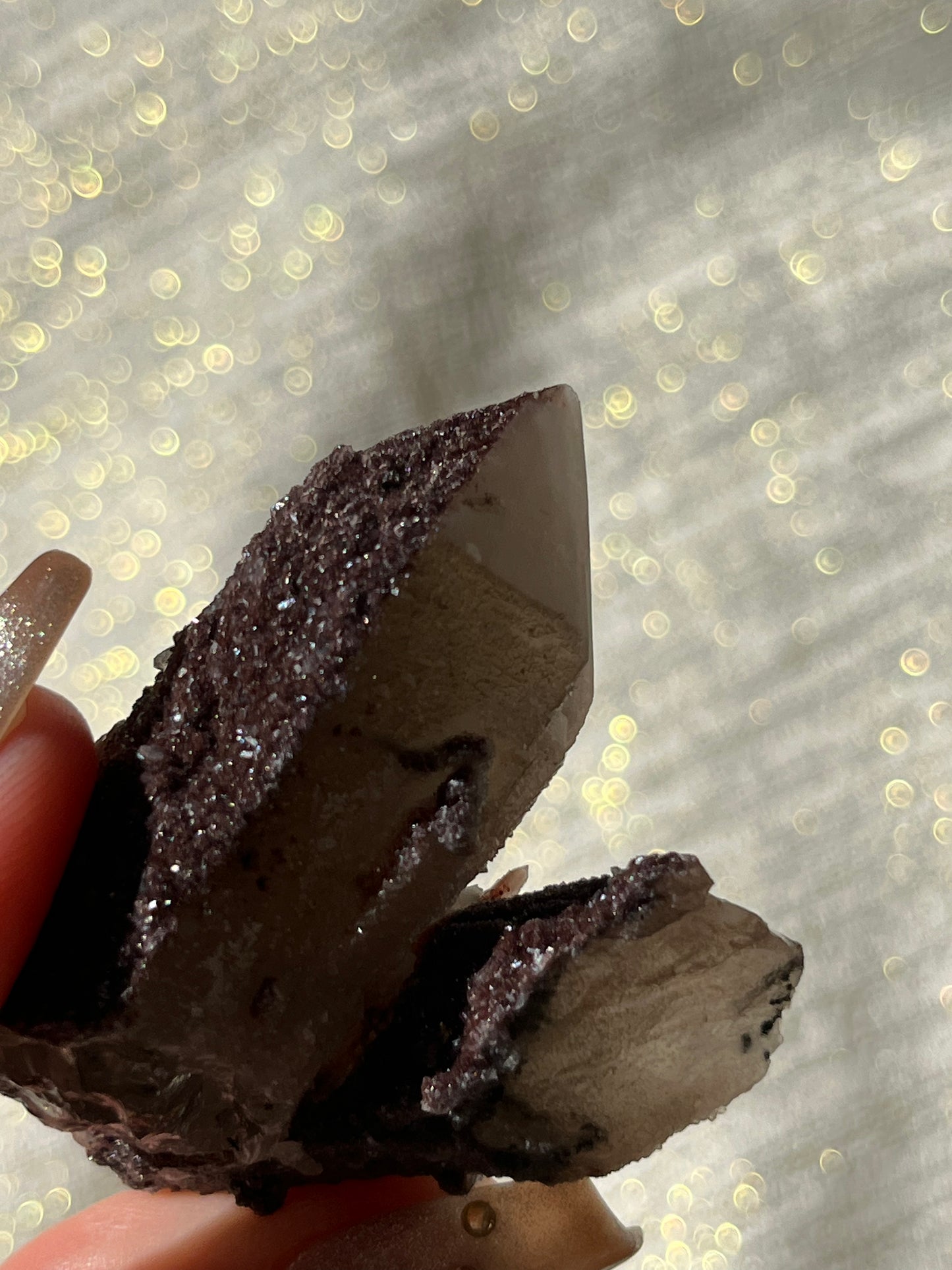 Twilight Plum Quartz with Sakura Blossom Calcite Specimen J